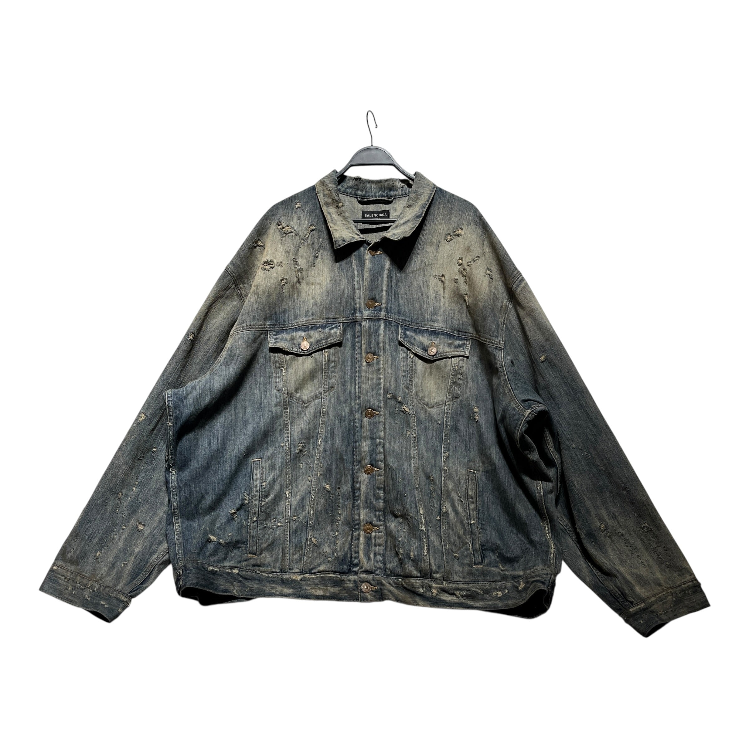 BALENCIAGA/Denim Jkt/4/Denim/NVY/Distressed Rhinestone Logo Jkt view 1