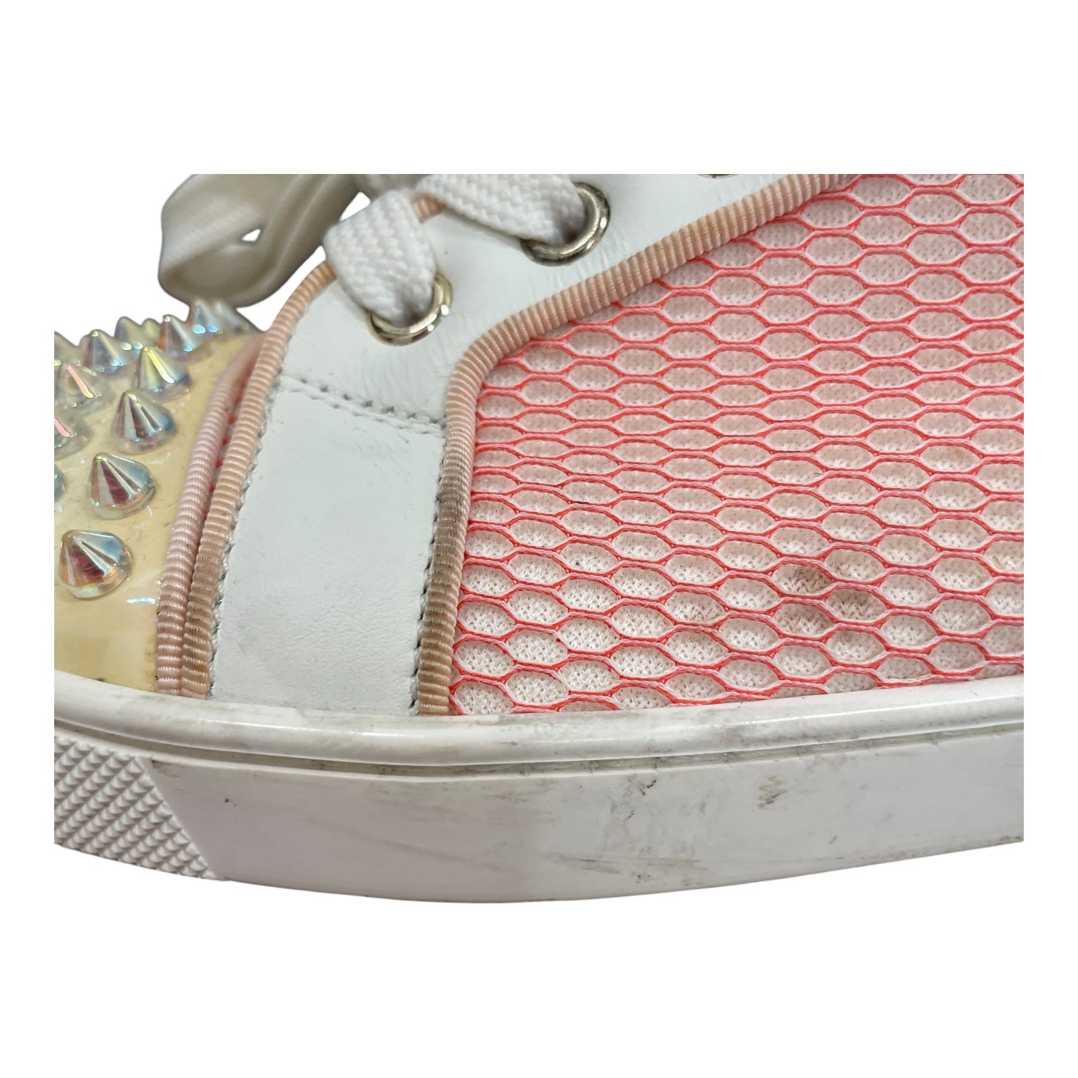 Christian Louboutin/Low-Sneakers/EU 38.5/All Over Print/Leather/WHT/PINK FISHNET view 7