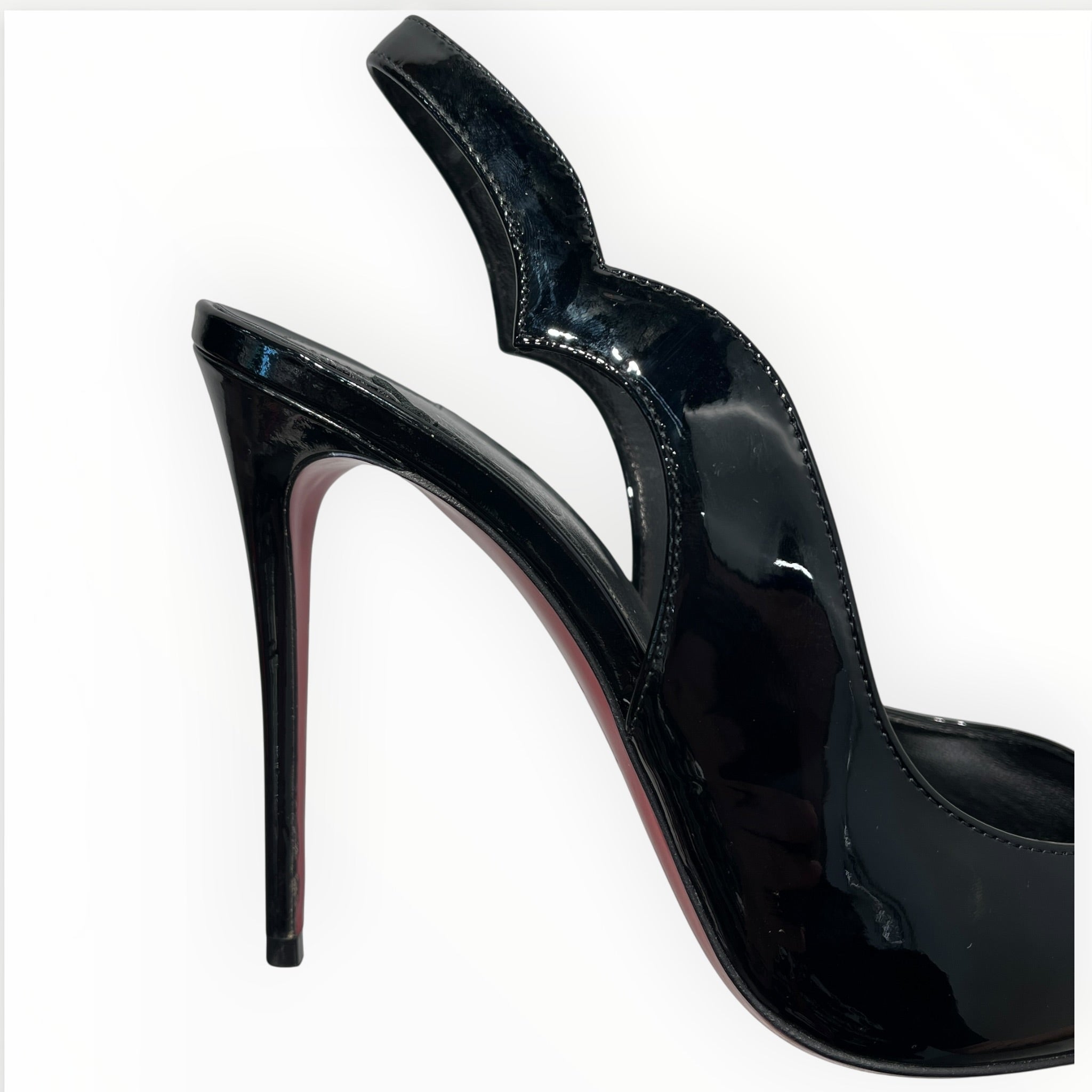 Christian Louboutin/Heels/EU 37/Leather/BLK/Hot chick sling/shinny leather view 5