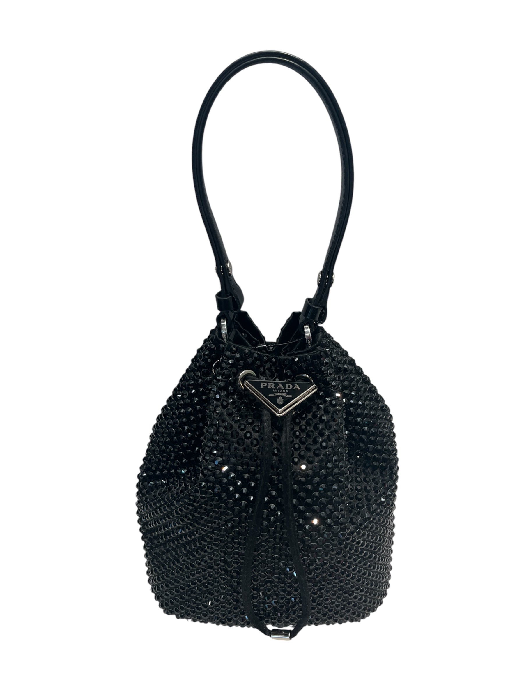 PRADA/Hand Bag/Silk/BLK/BUCKET SATIN CRYSTAL view 1