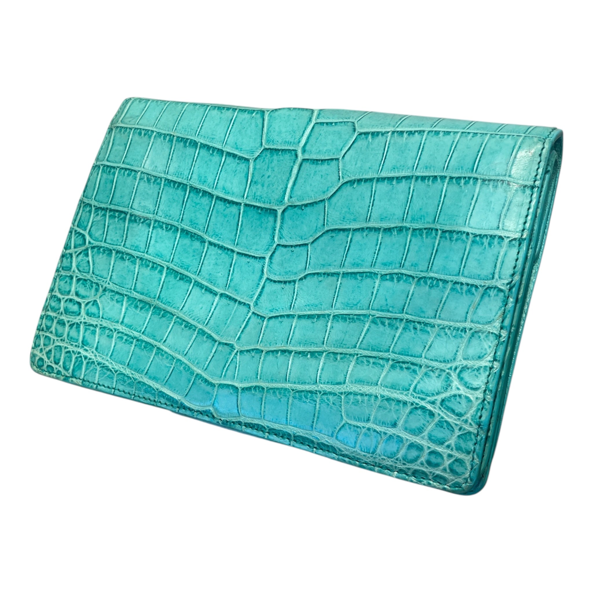 BOTTEGA VENETA/Clutch Bag/Leather/GRN/CROC/TEAL/PIANO CRISS CROSS view 2