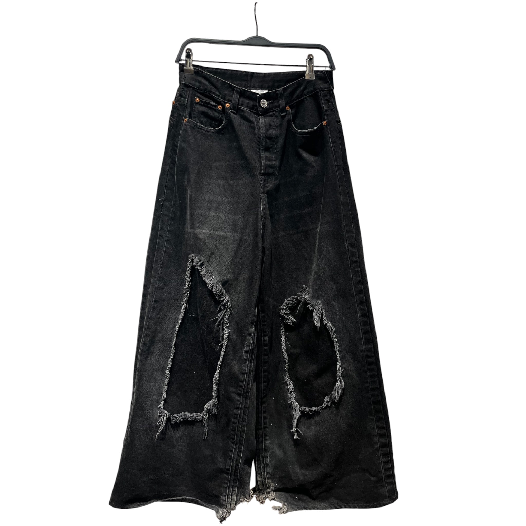 VETEMENTS/Straight Pants/M/Denim/BLK/Distressed/VETEMENTS DESTROYED DENIM view 1