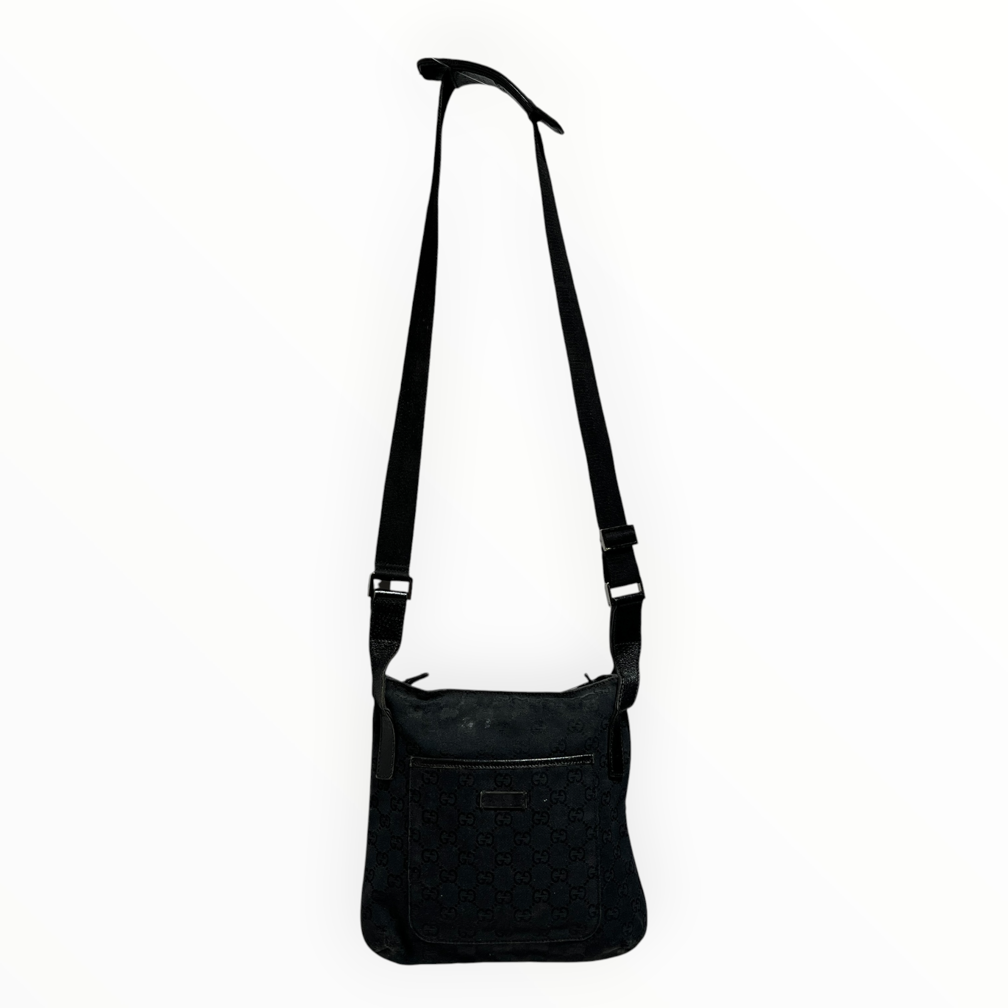 GUCCI/Hand Bag/Monogram/Cotton/BLK/VERY WELL USED view 1