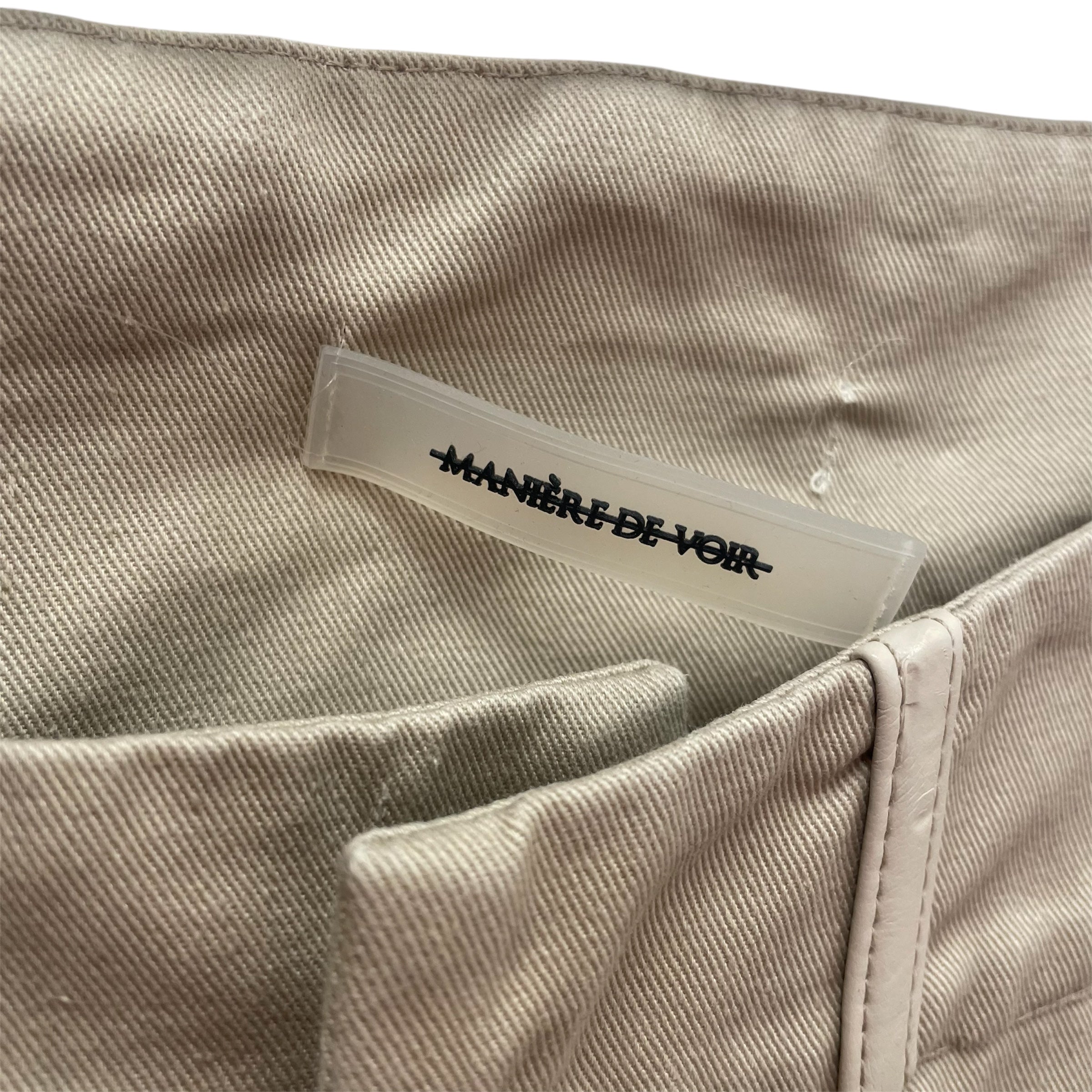 MANIERE DE VOIR/Wide Leg Pants/4/Cotton/KHK/LEATHER BACK POCKET view 3