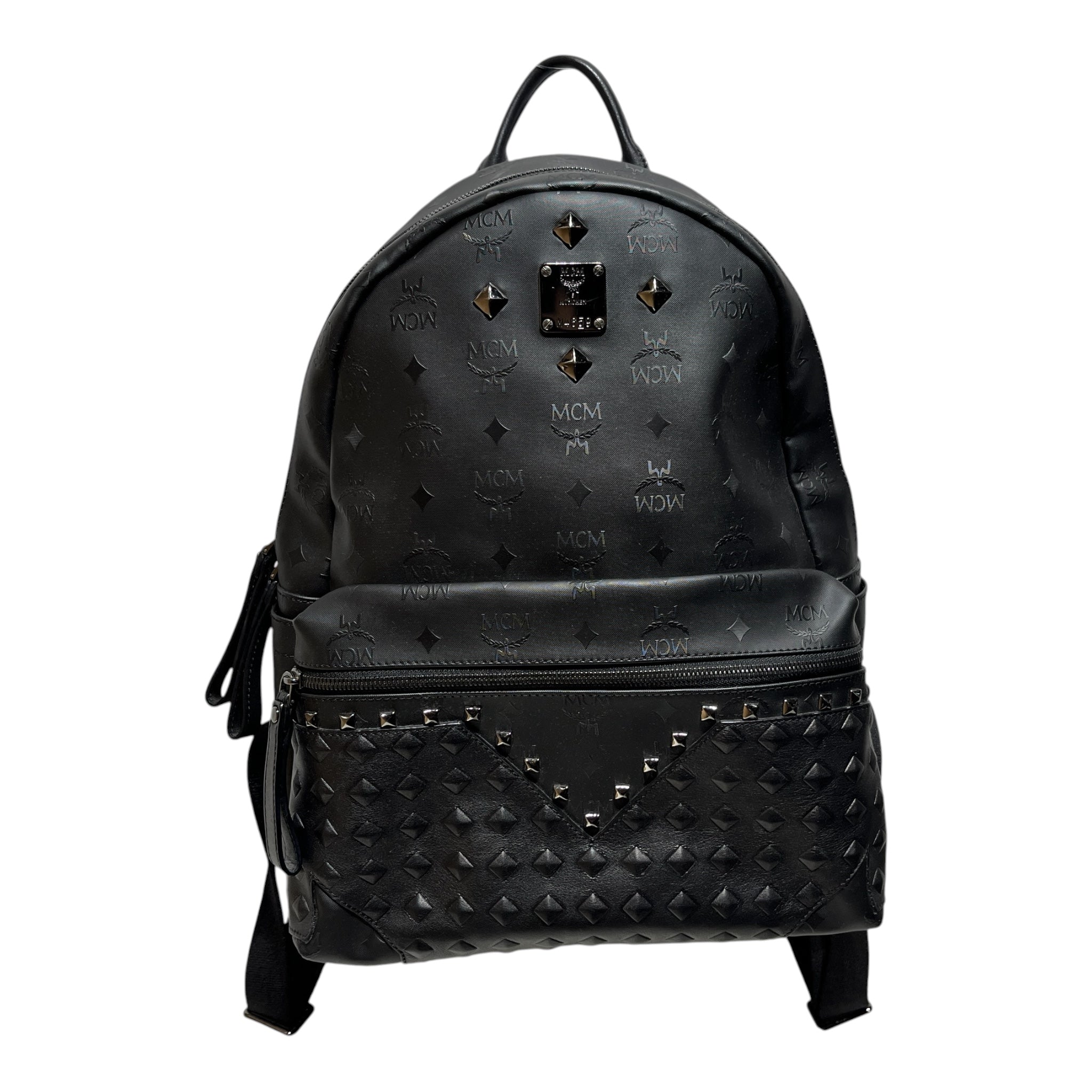 MCM/Backpack/Monogram/Nylon/BLK/stud details view 1