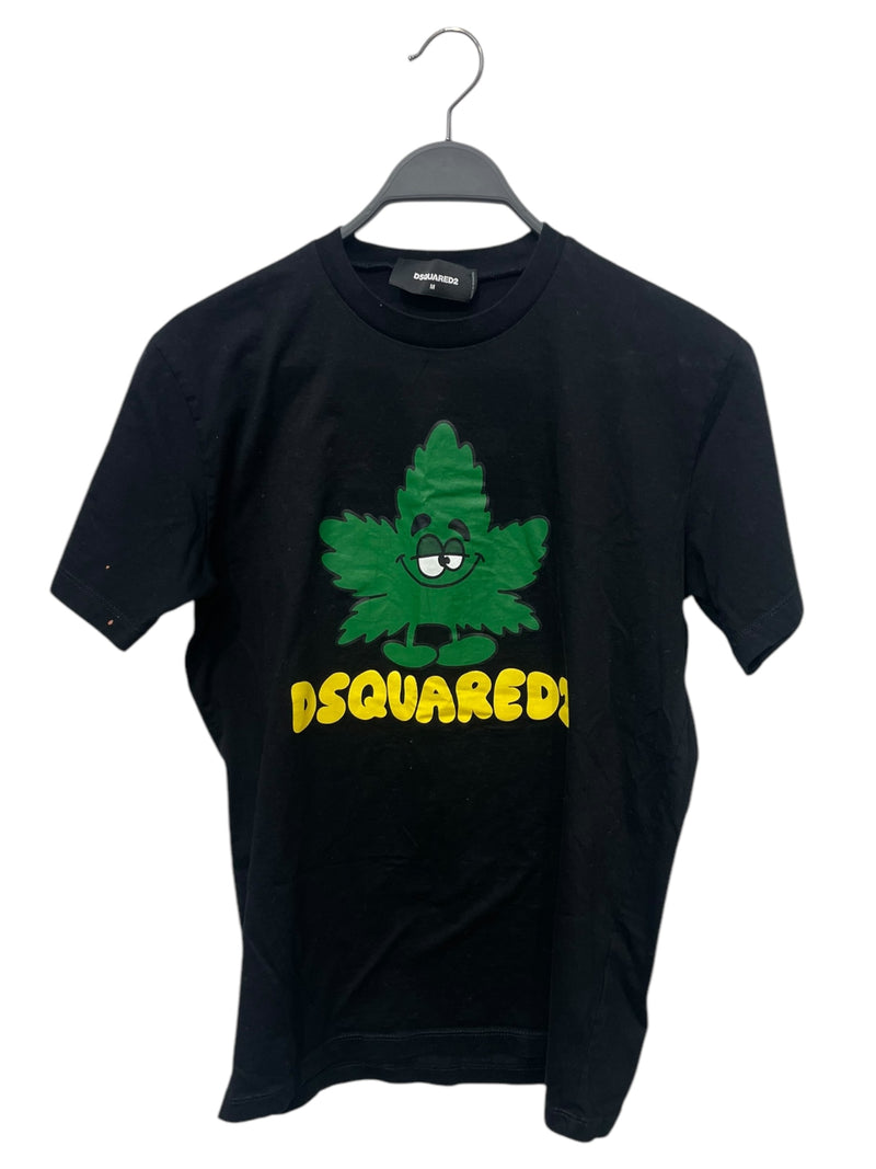 DSQUARED2/T-Shirt/M/Cotton/BLK/Graphic/GREEN LEAF