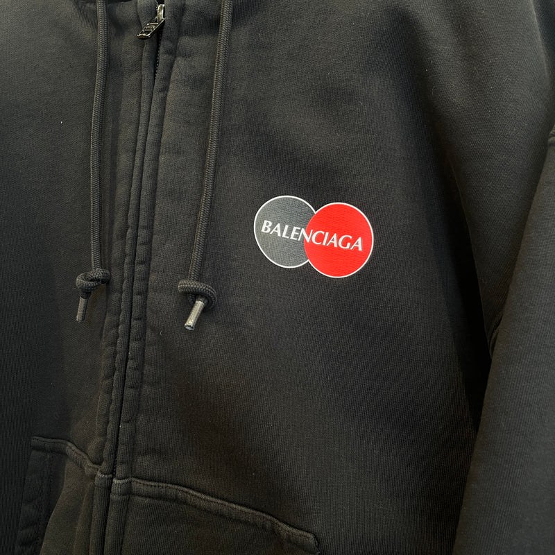BALENCIAGA/Zip Up Hoodie/M/Graphic/Cotton/BLK/Mastercard Logo Hoodie