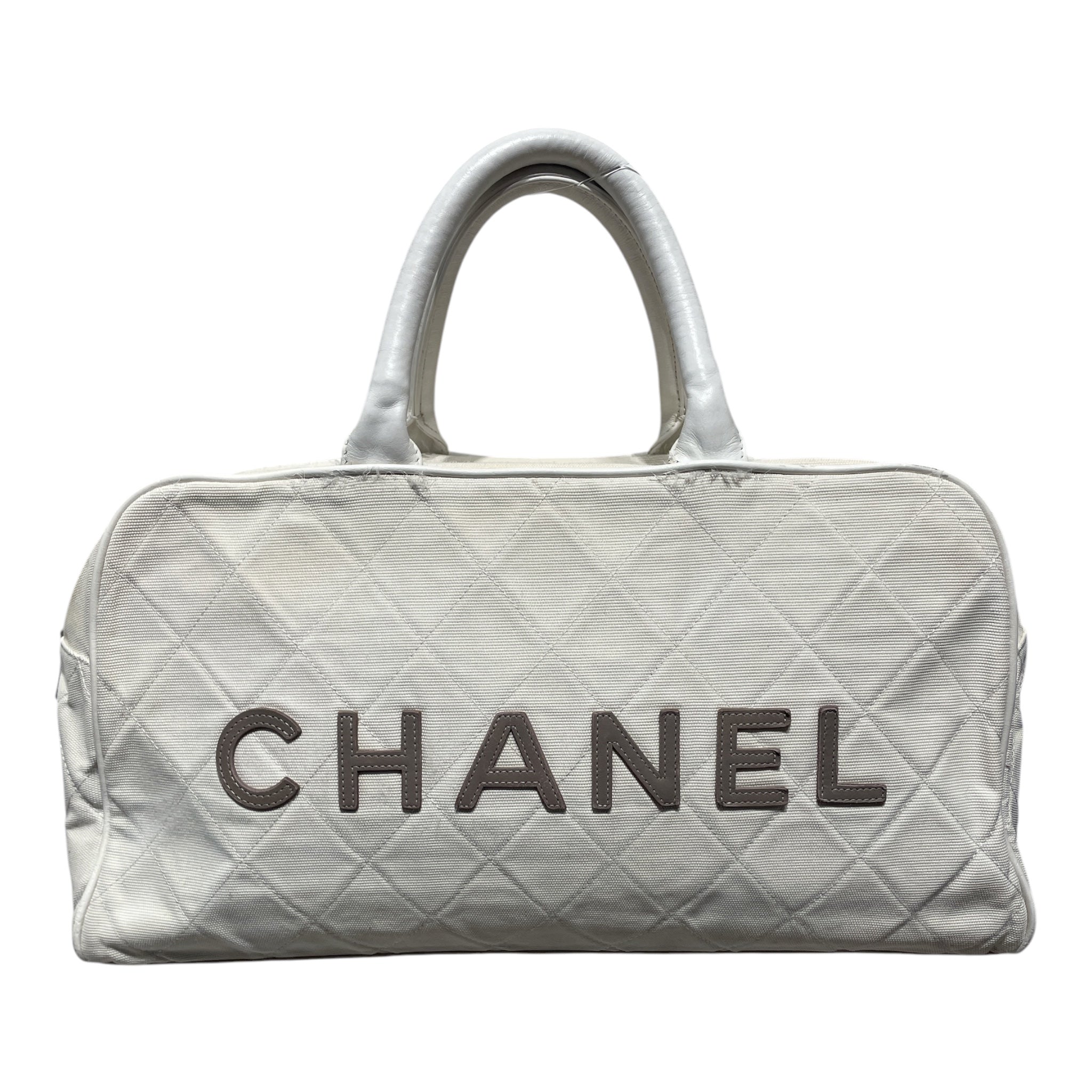 CHANEL/Hand Bag/Cotton/WHT/Bowler Cloth view 1