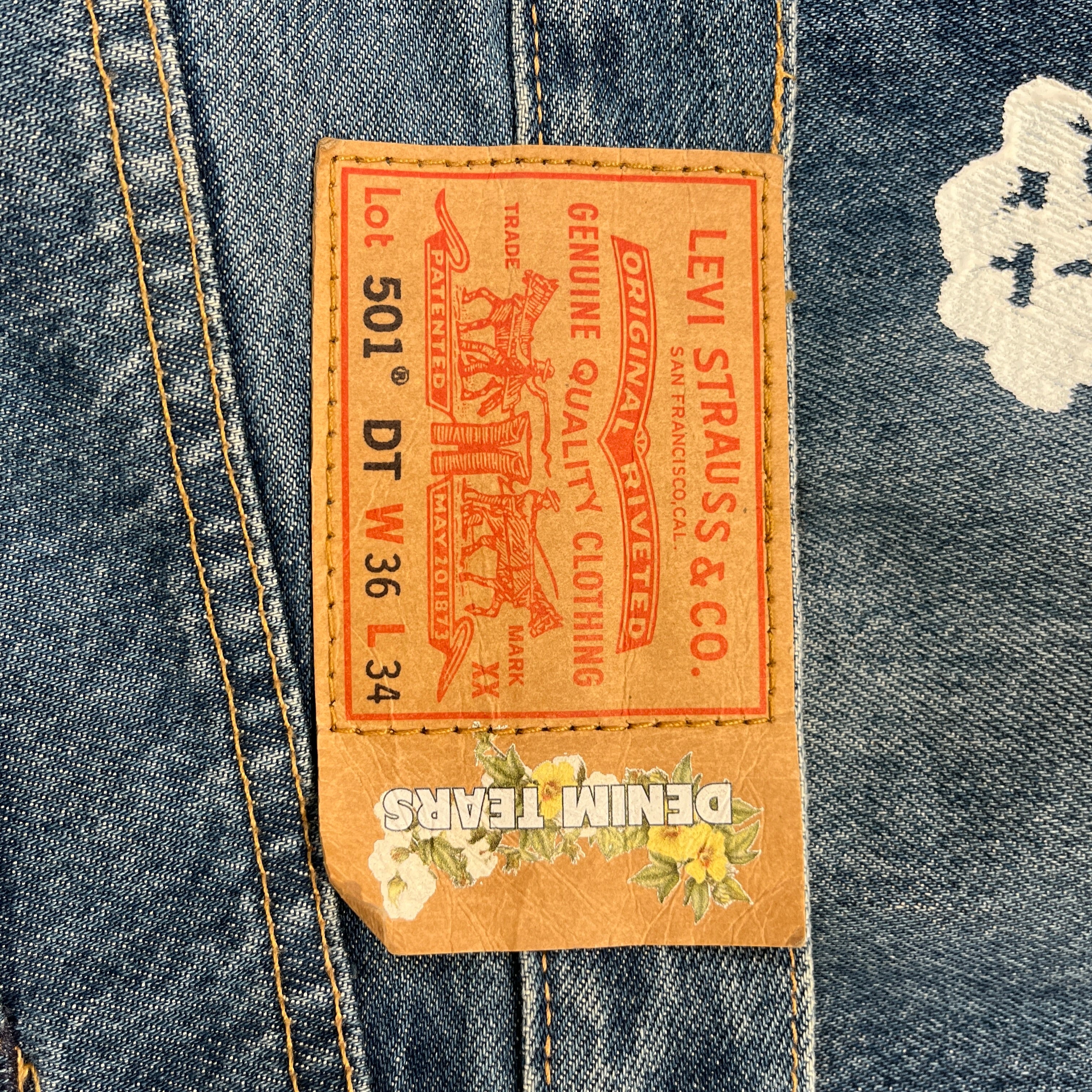 DENIM TEARS/Levi's/Straight Pants/36/Denim/IDG/All Over Print/cotton wreath view 3