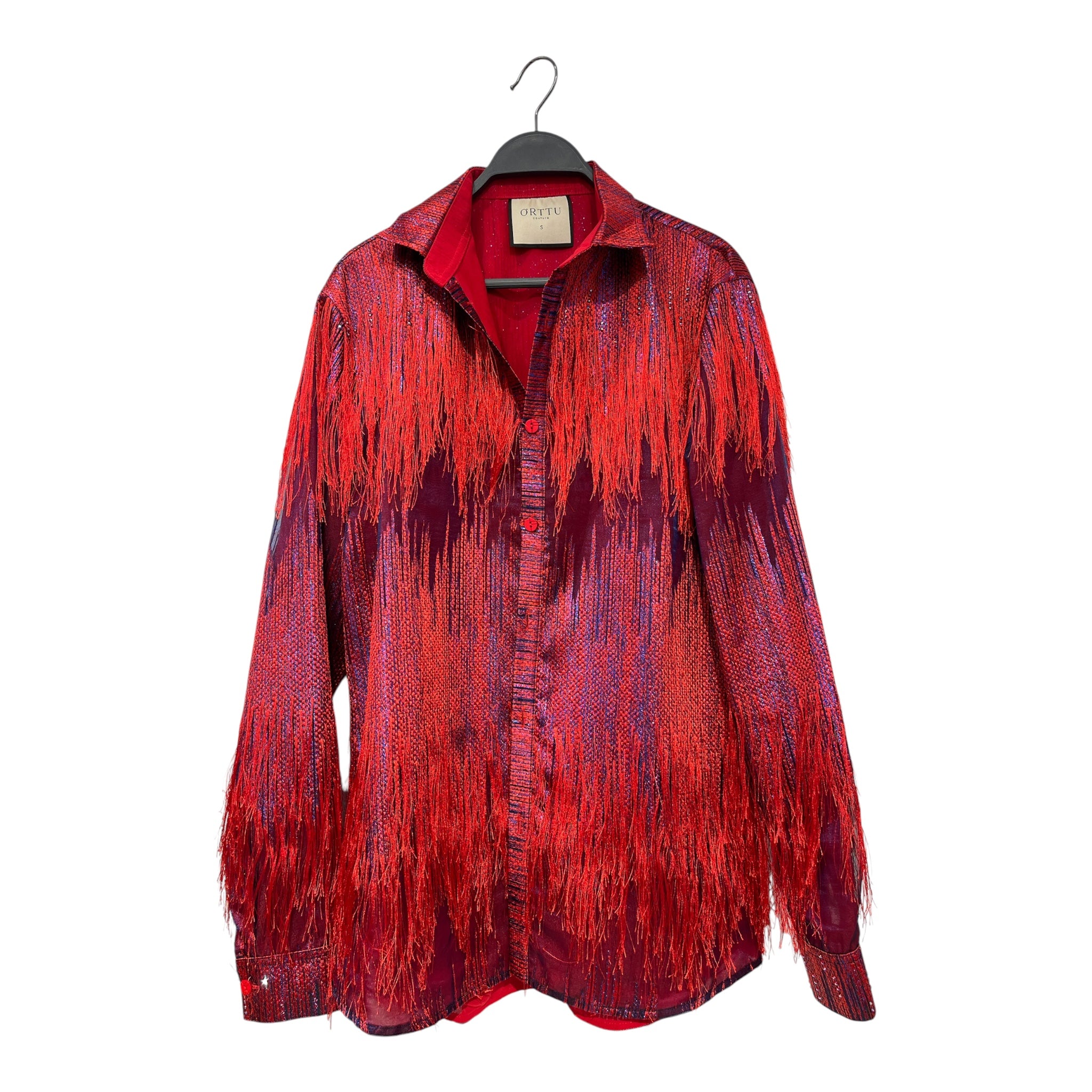 O'RTTU /LS Shirt/S/Polyester/RED/All Over Print/OR-SHR00 BLU/RD FRINGE/GLITTER view 1