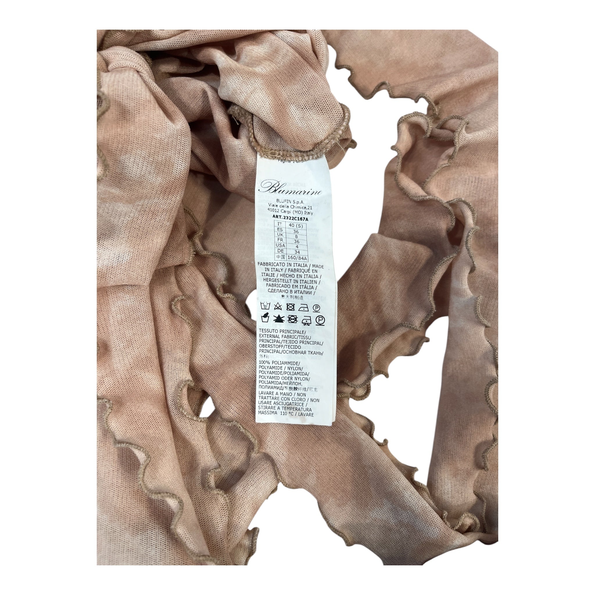 BLUMARINE/SS Blouse/4/All Over Print/Polyester/BEG/Chiffon/MESH ABSTRACT TIE FRONT TOP view 3