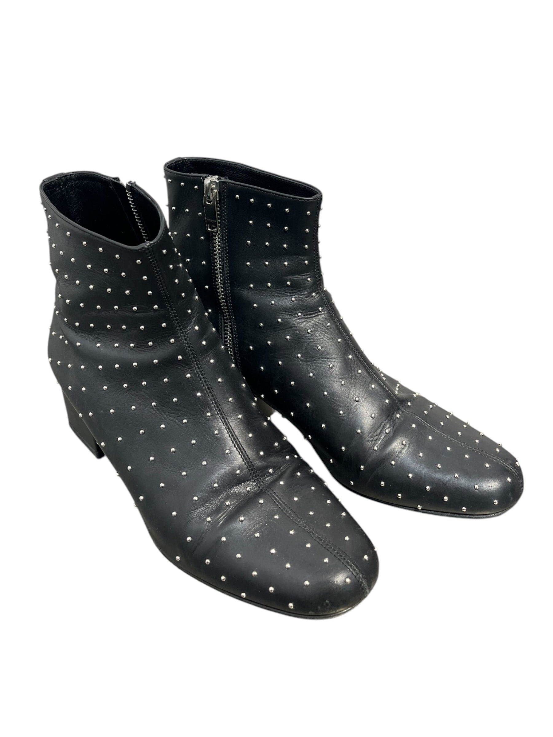 SAINT LAURENT/Ankle Boots/EU 37.5/Polka dot/Leather/BLK/SMALL SILVER STUD DOTS, ZIP view 1