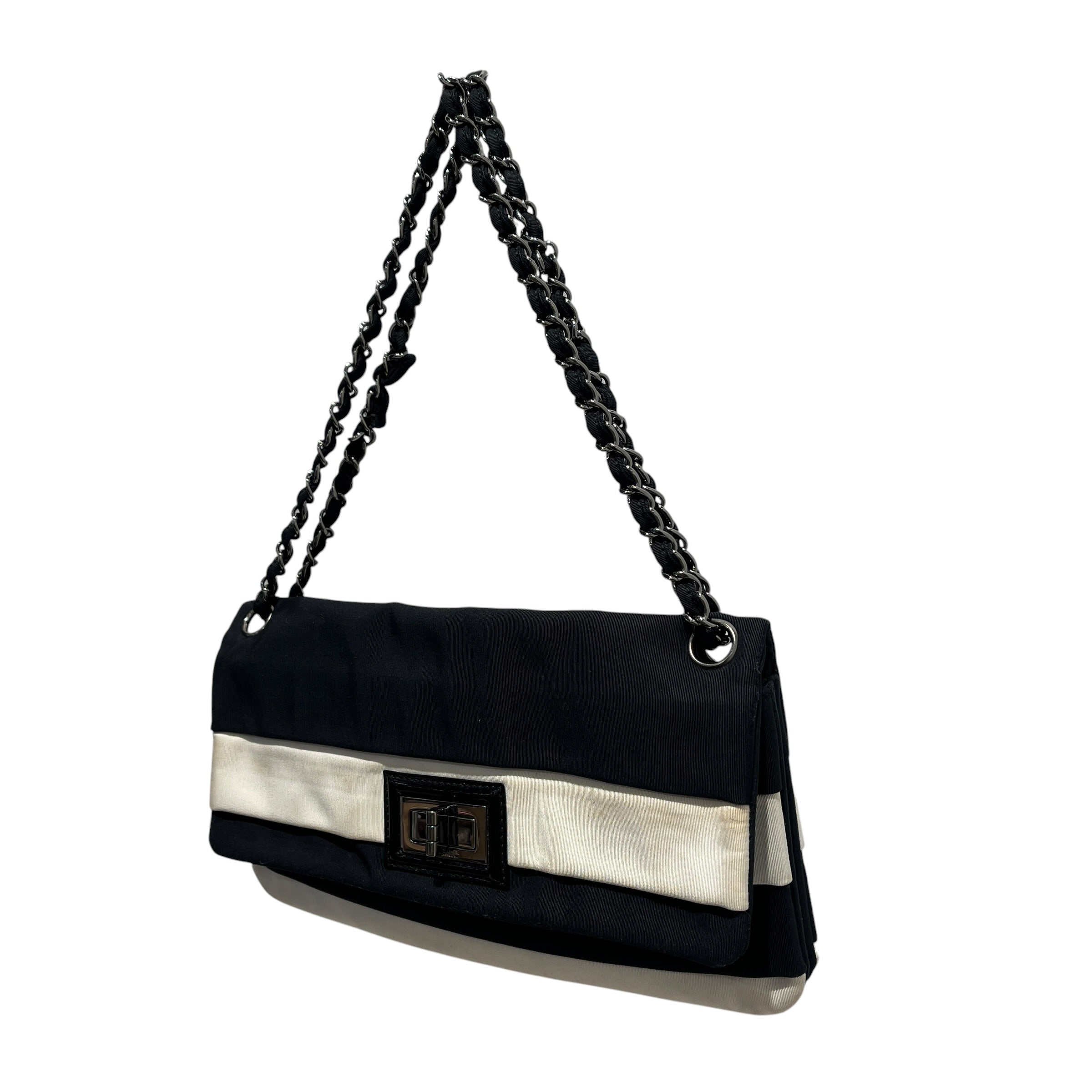 CHANEL/Hand Bag/Stripe/BLK/Striped Reissue Flap Bag Cloth view 10