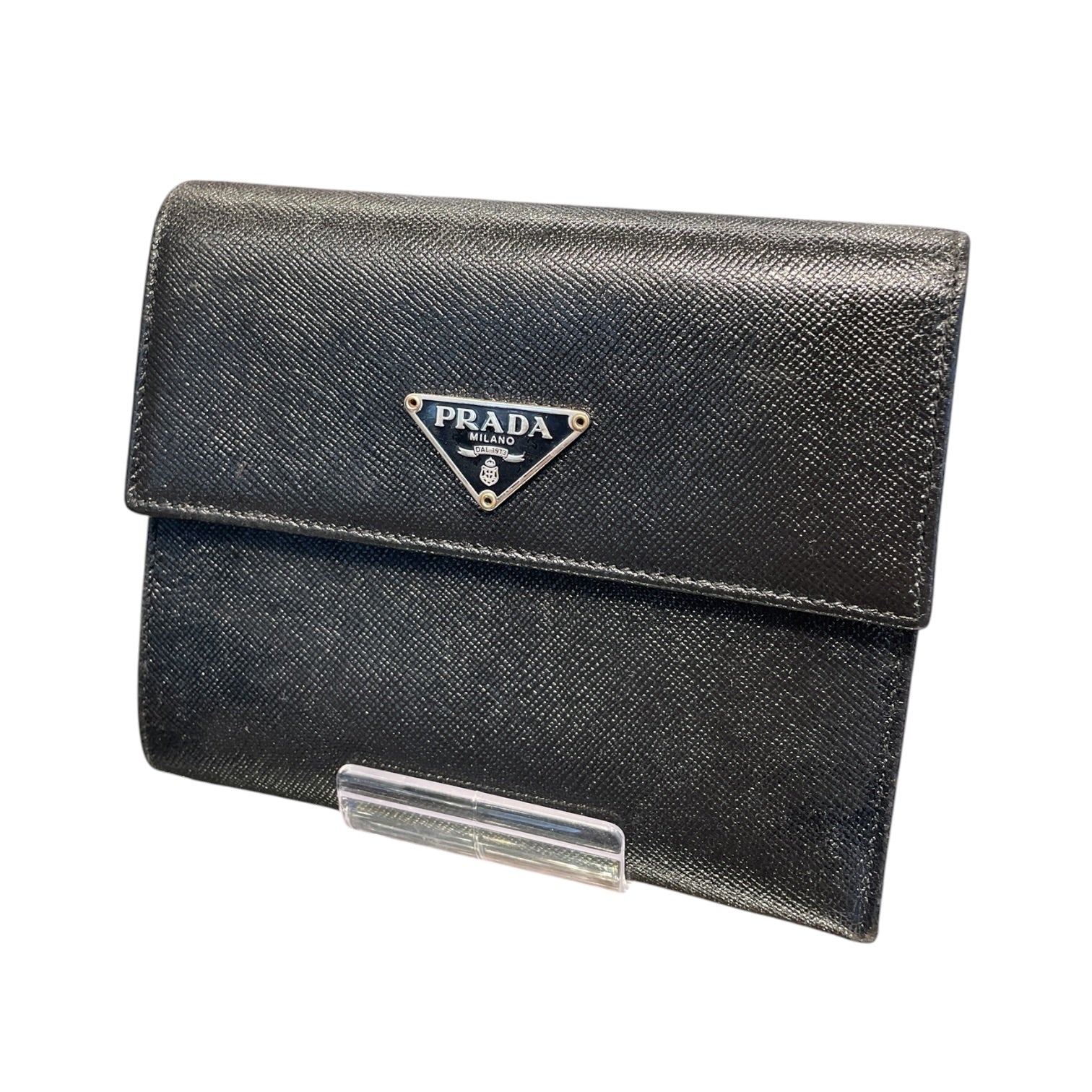 PRADA/Trifold Wallet/Leather/BLK/saffiano trifold wallet view 1