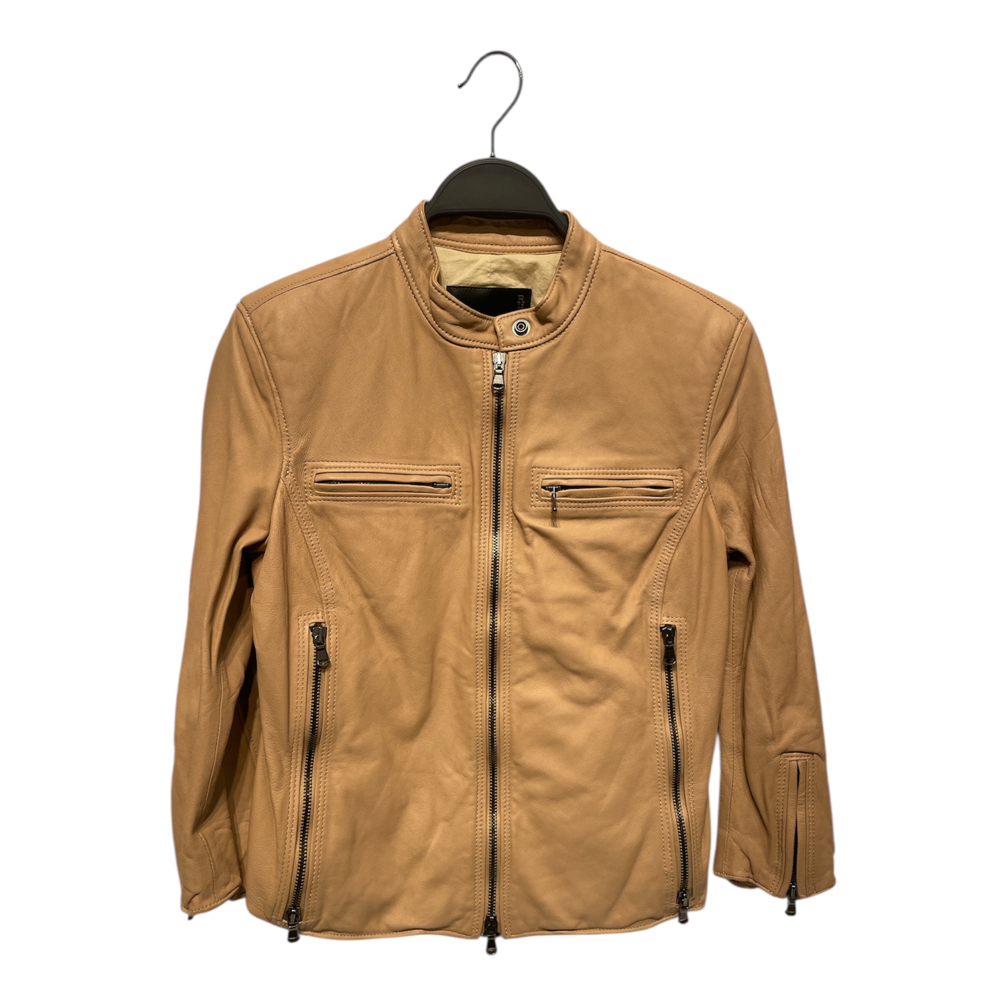 R13/Leather Jkt/M/Leather/BEG/LEATHER BIKER JACKET view 1