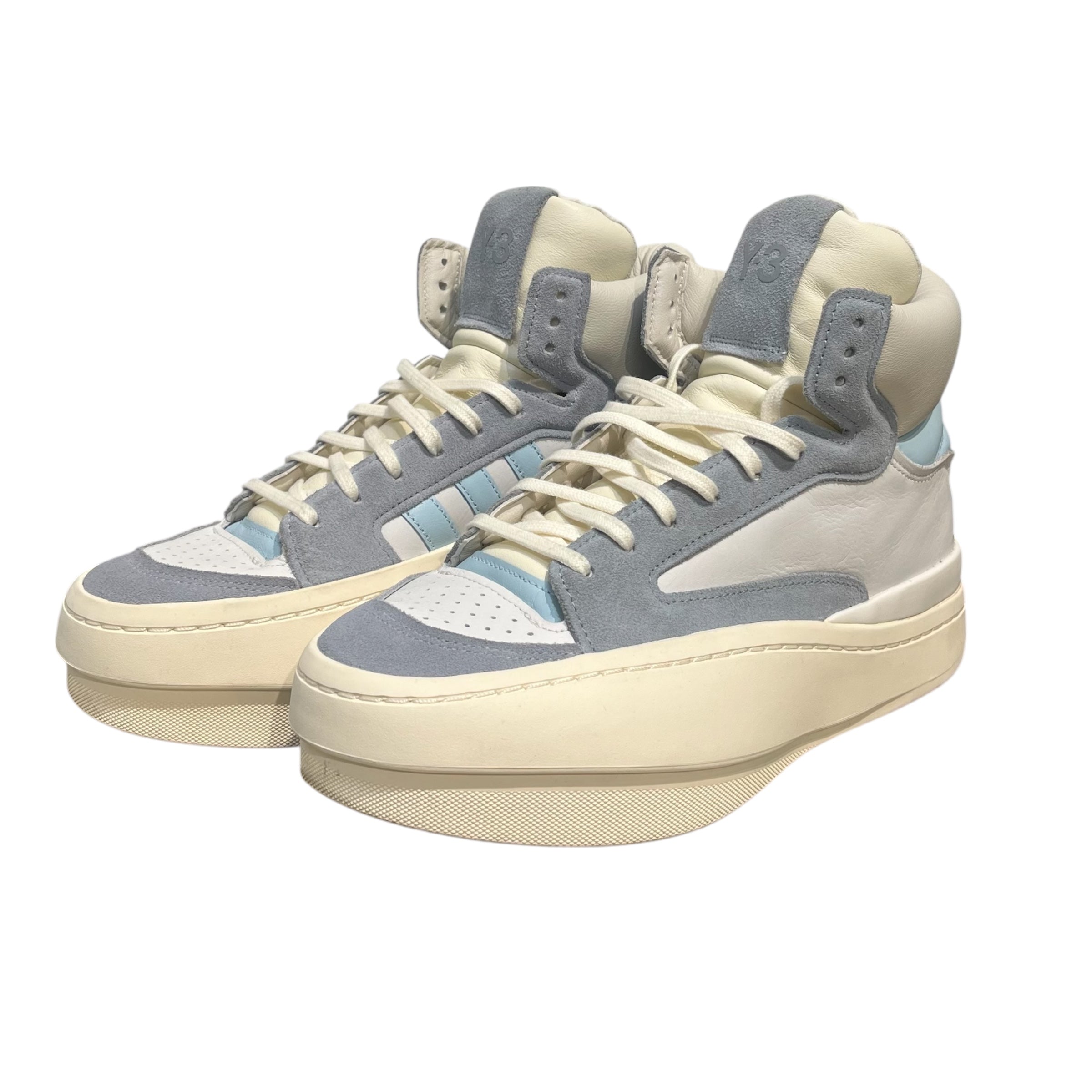 Y-3/Hi-Sneakers/US 9.5/Leather/WHT/CENTENNIAL BLU SUEDE view 4