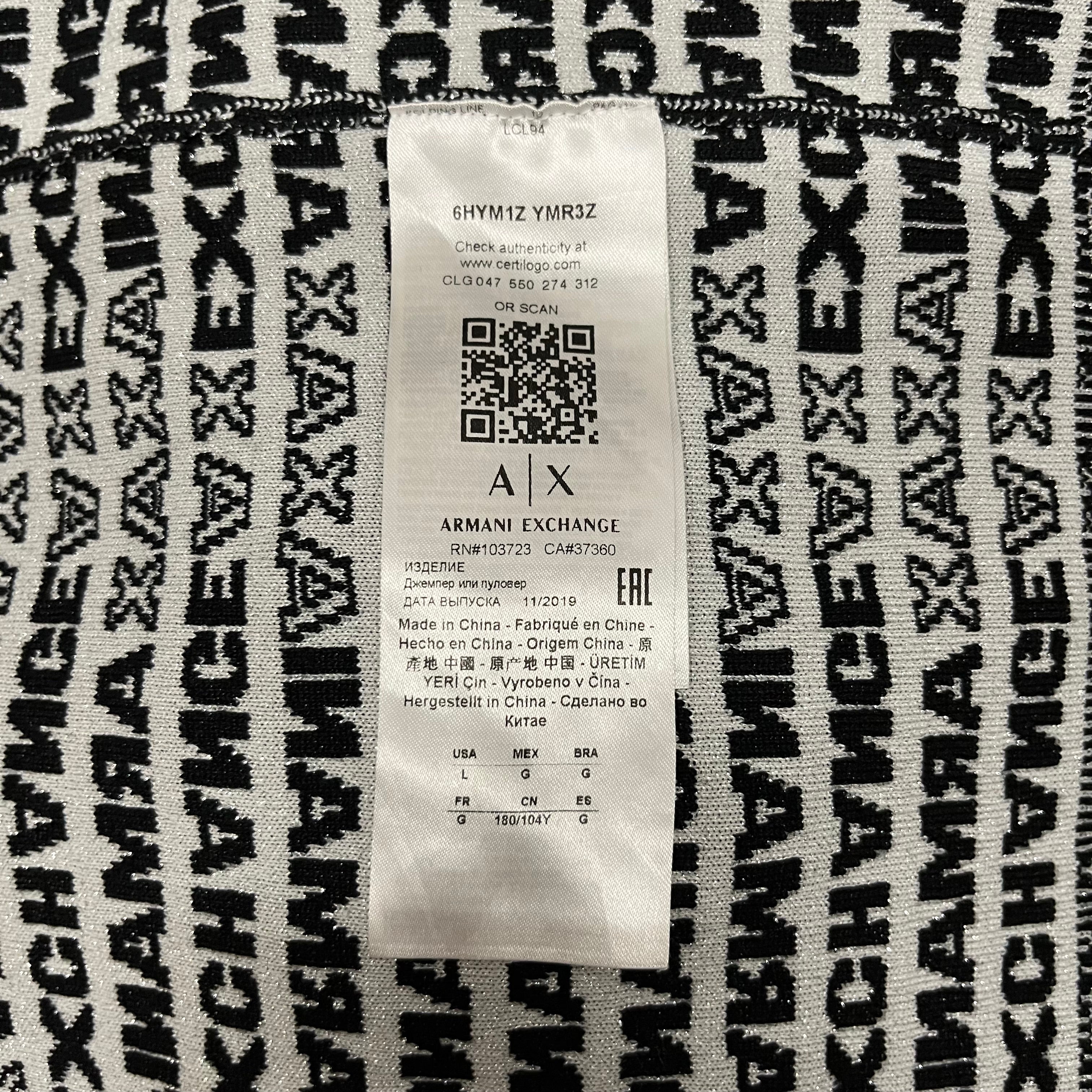 ARMANI EXCHANGE/Sweatshirt/L/All Over Print/Cotton/BLK/All Over Print Logo Knitted view 4