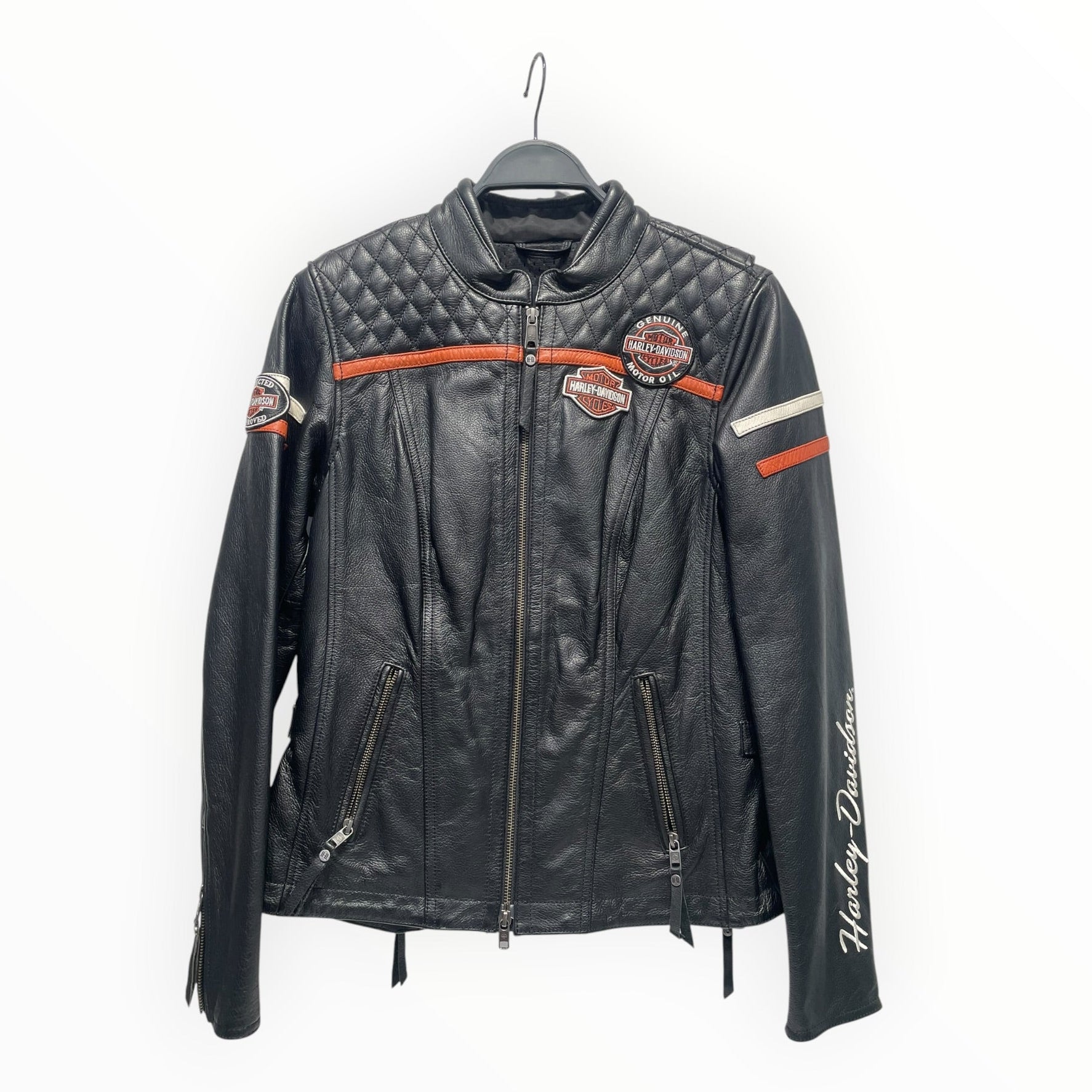 HARLEY DAVIDSON/Leather Jkt/M/Leather/BLK/quilted details/cursive arm view 1