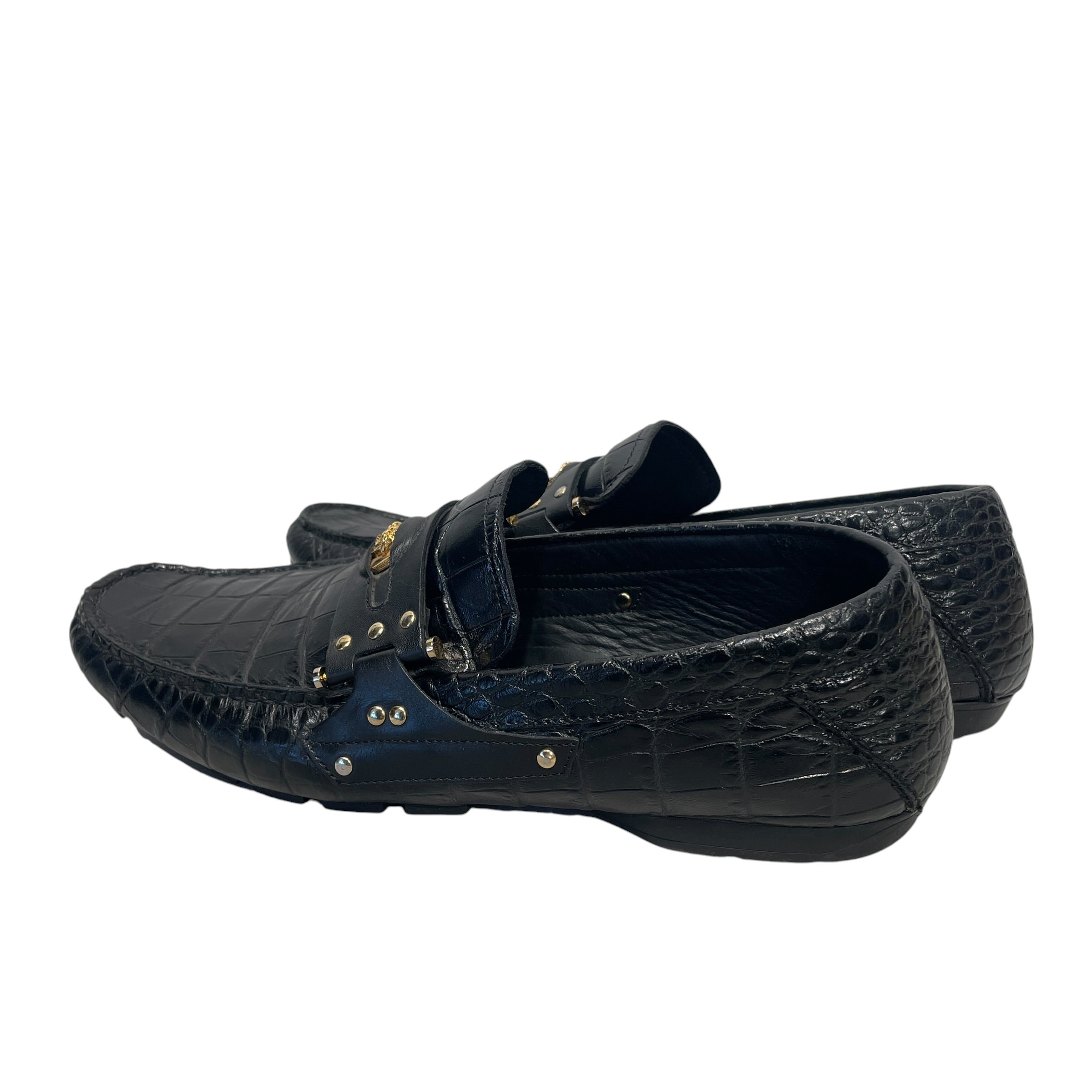 VERSACE/Loafers/EU 42.5/Leather/BLK/CROC/STUDDED ACCENTS view 2