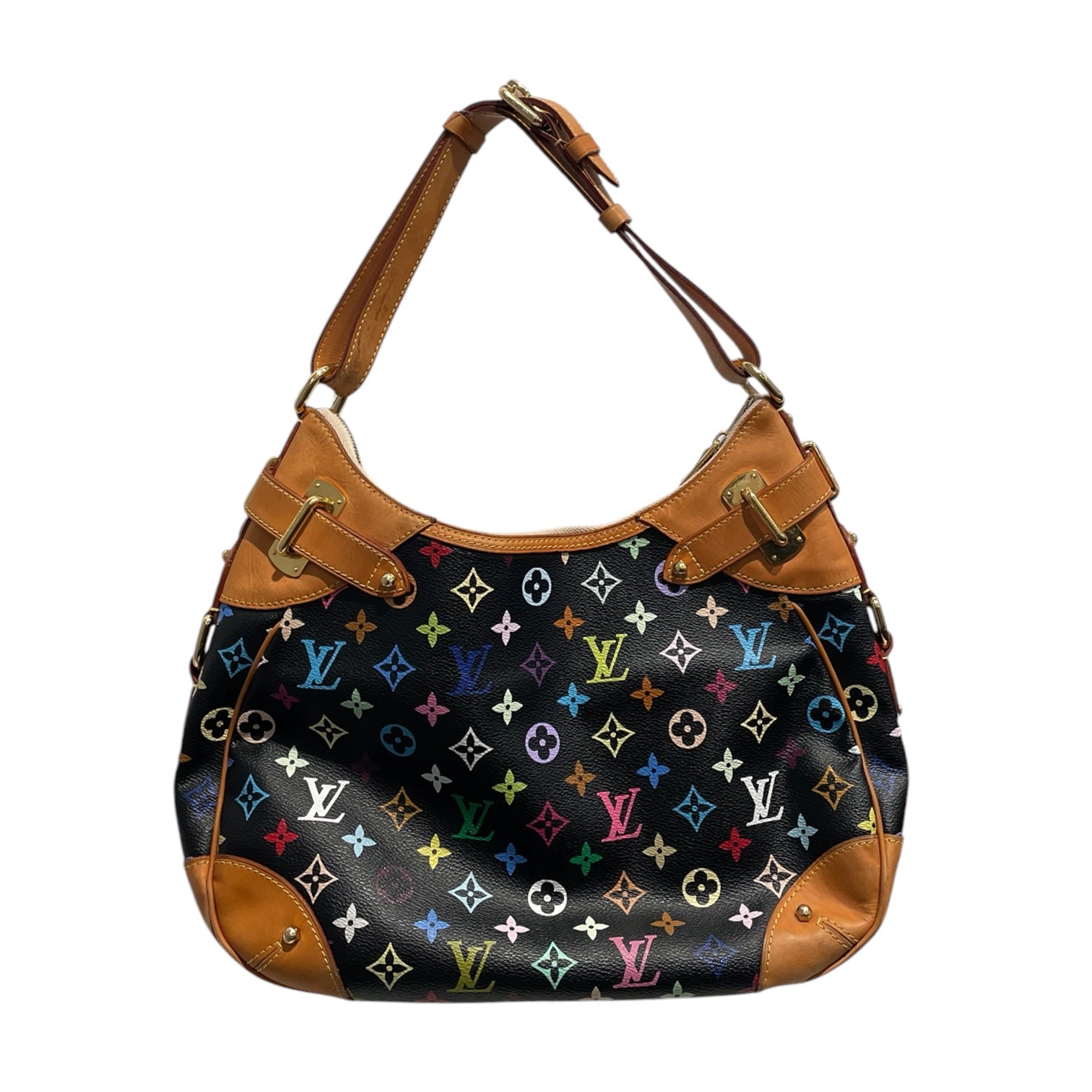 LOUIS VUITTON/Bag/Monogram/Leather/BLK/Murakami Greta Hobo view 2