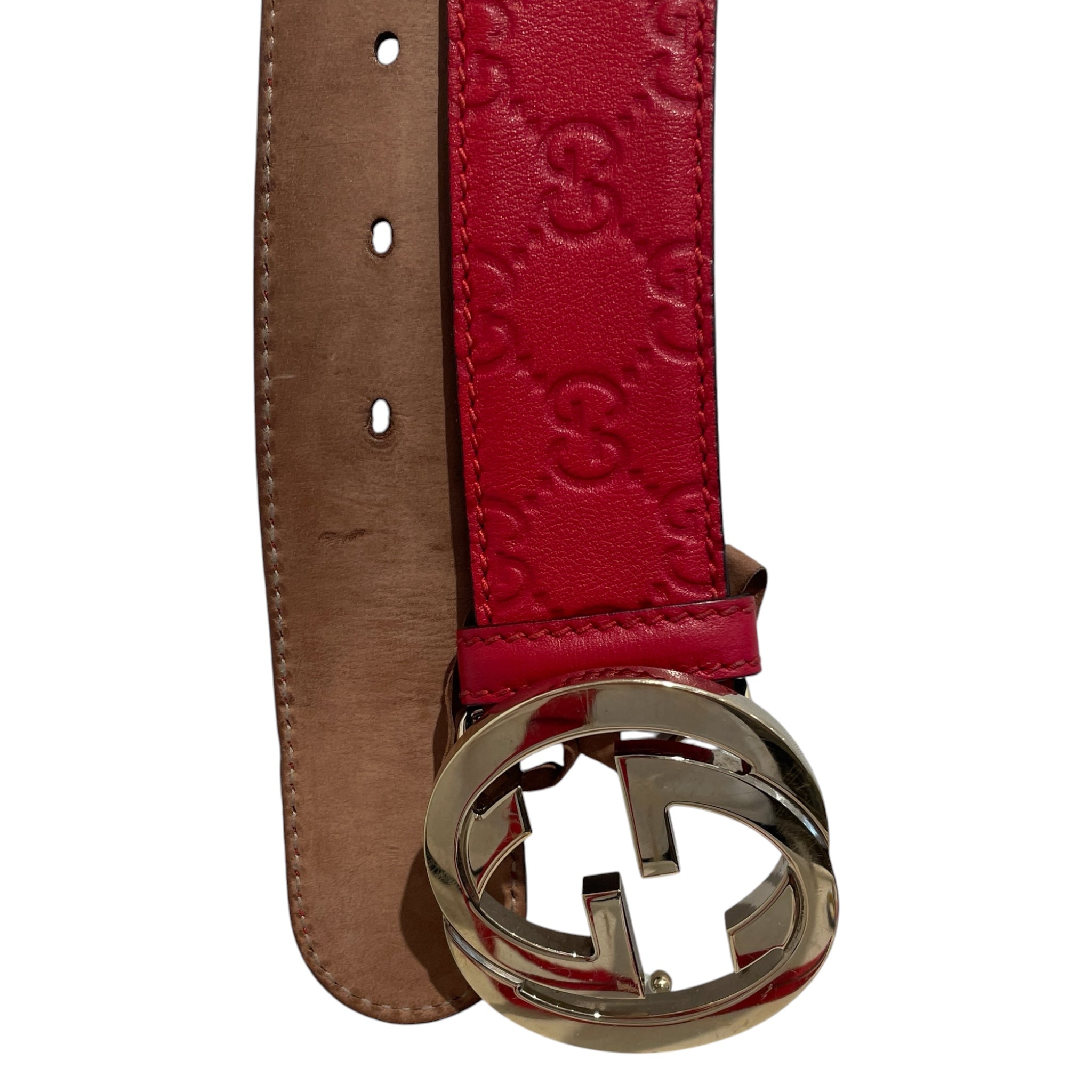 GUCCI/Belt/Monogram/Leather/RED/M's/SIGNATURE INTERLOCKING view 2