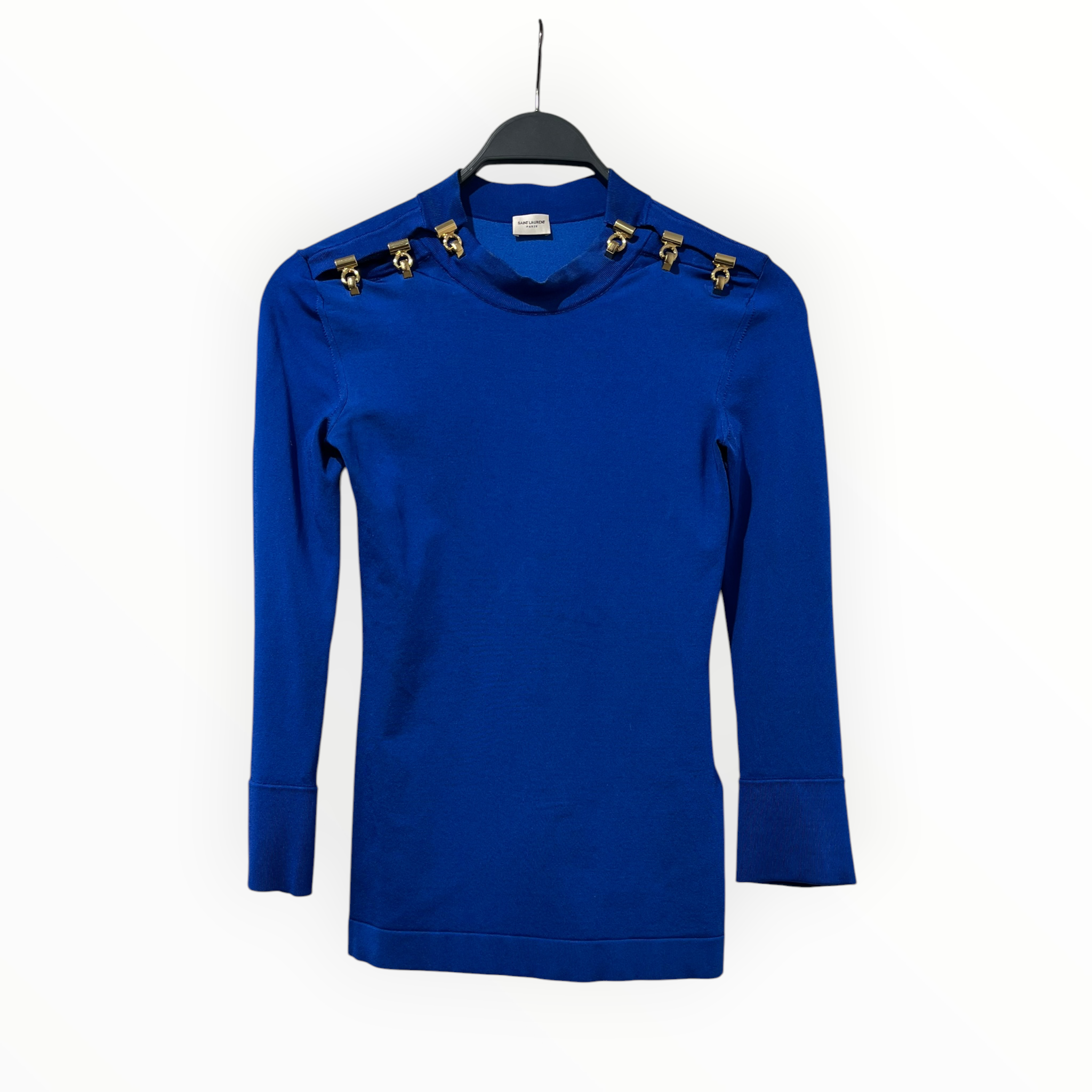YVES SAINT LAURENT/LS T-Shirt/S/BLU/High Neck/ view 1