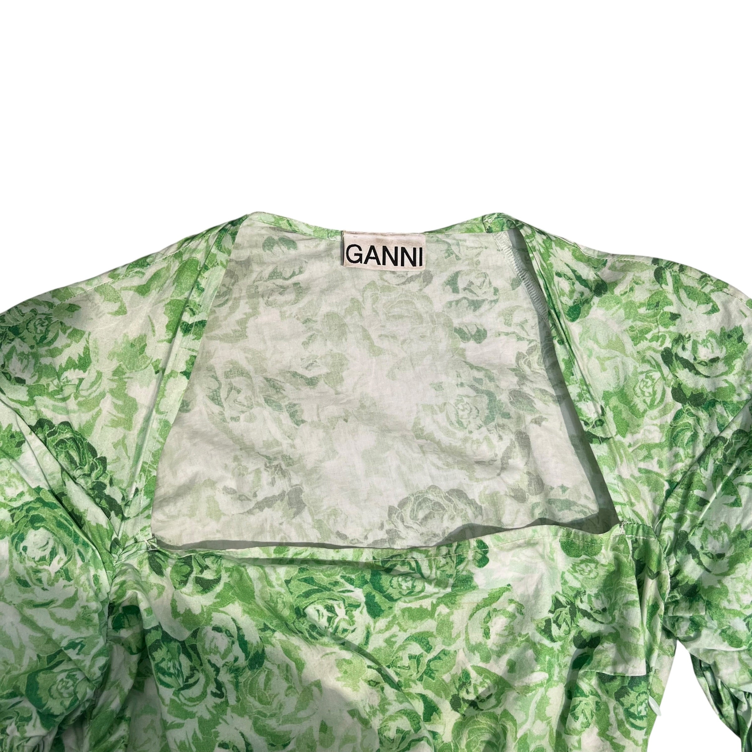 GANNI/LS Dress/36/Floral Pattern/Cotton/GRN/ROUCH FITTED/ SQUARE NECK view 3