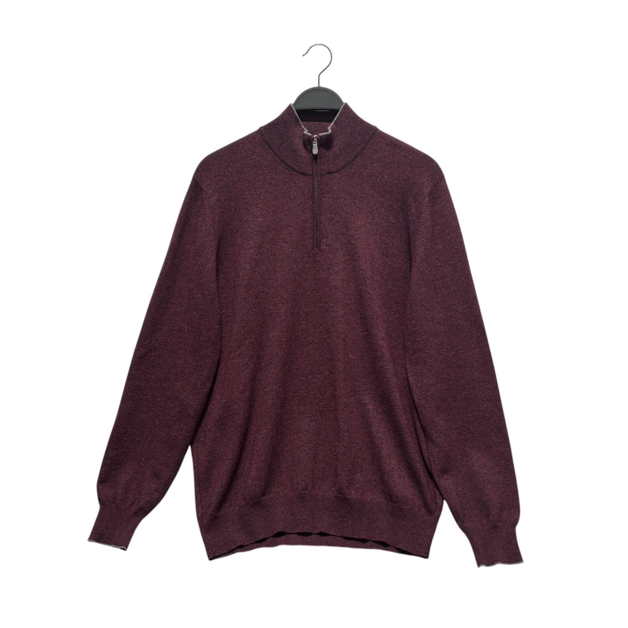 BRUNELLO CUCINELLI/Sweater/L/Cashmere/RED/QUATER ZIP GRAY STRIP view 1