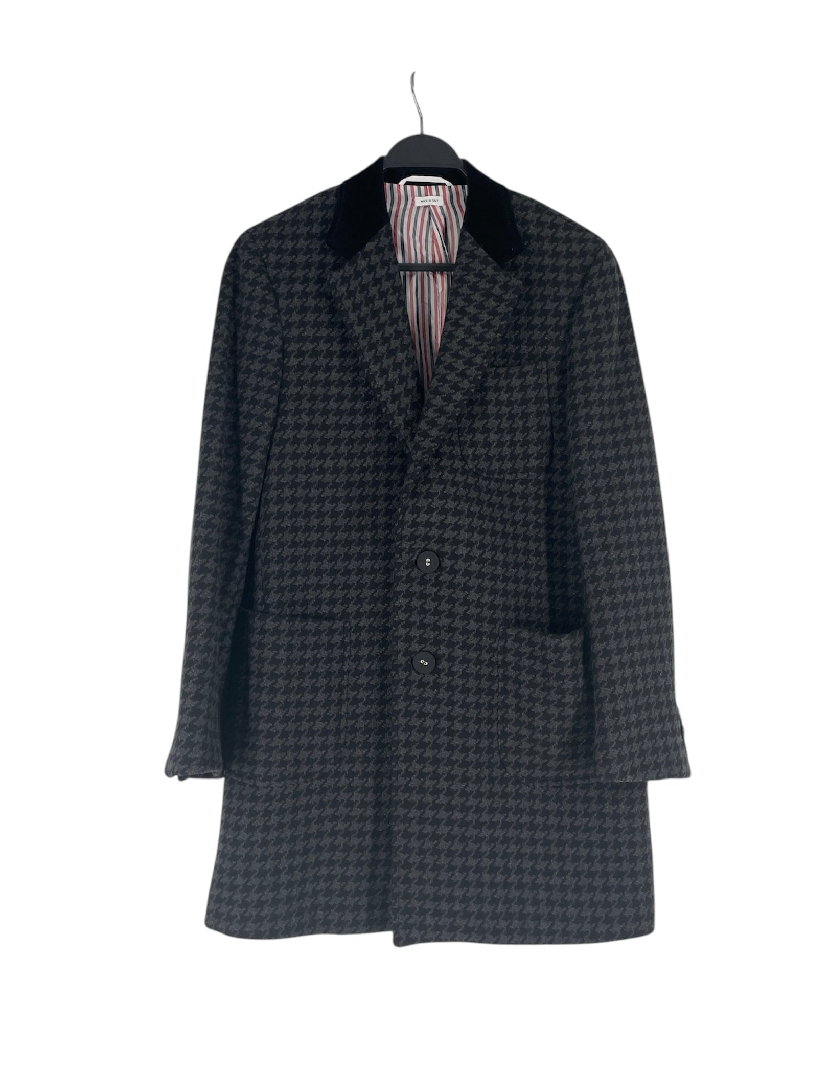 THOM BROWNE. NEW YORK/Coat/0/Cashmere/BLK/Single Breasted/Houndstooth Check/STRIPED LINING view 1