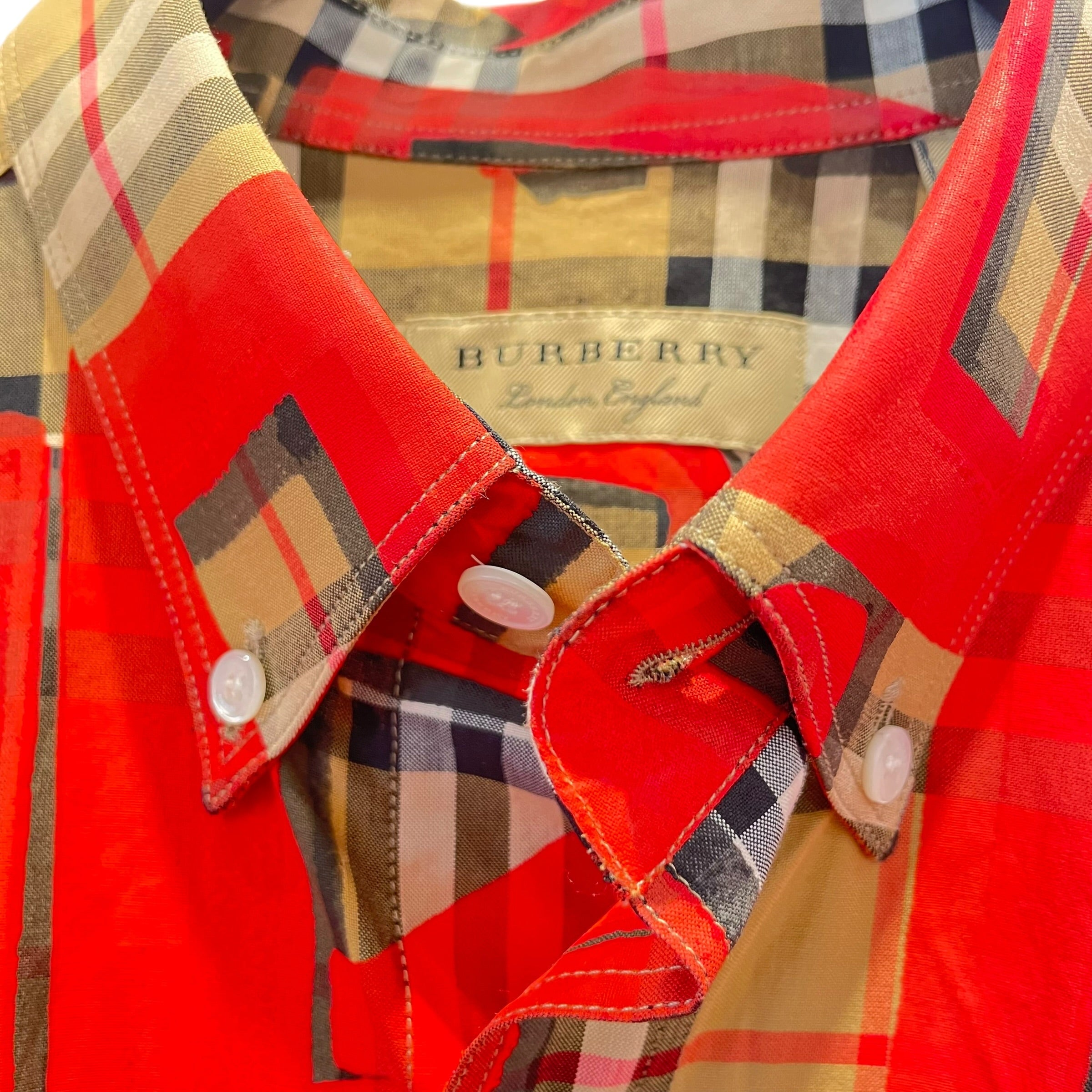 BURBERRY LONDON/LS Shirt/S/Nylon/RED/Plaid/Graffiti Check view 2