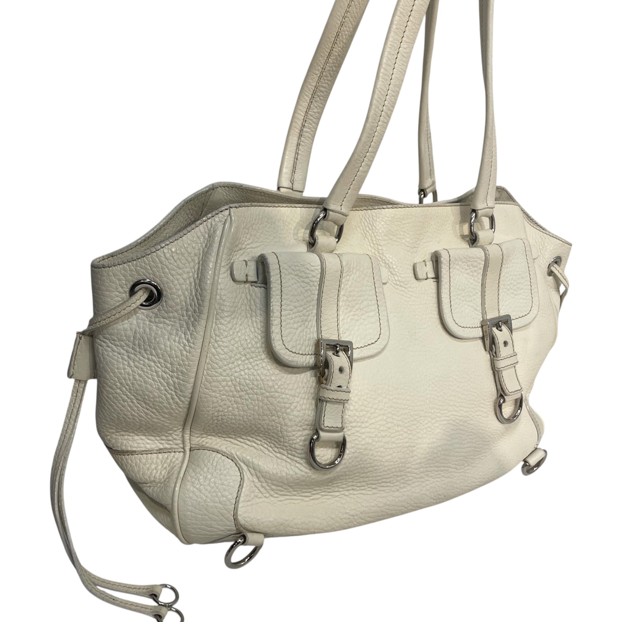 PRADA/Tote Bag/Leather/CRM/pebbled buckle tote view 5
