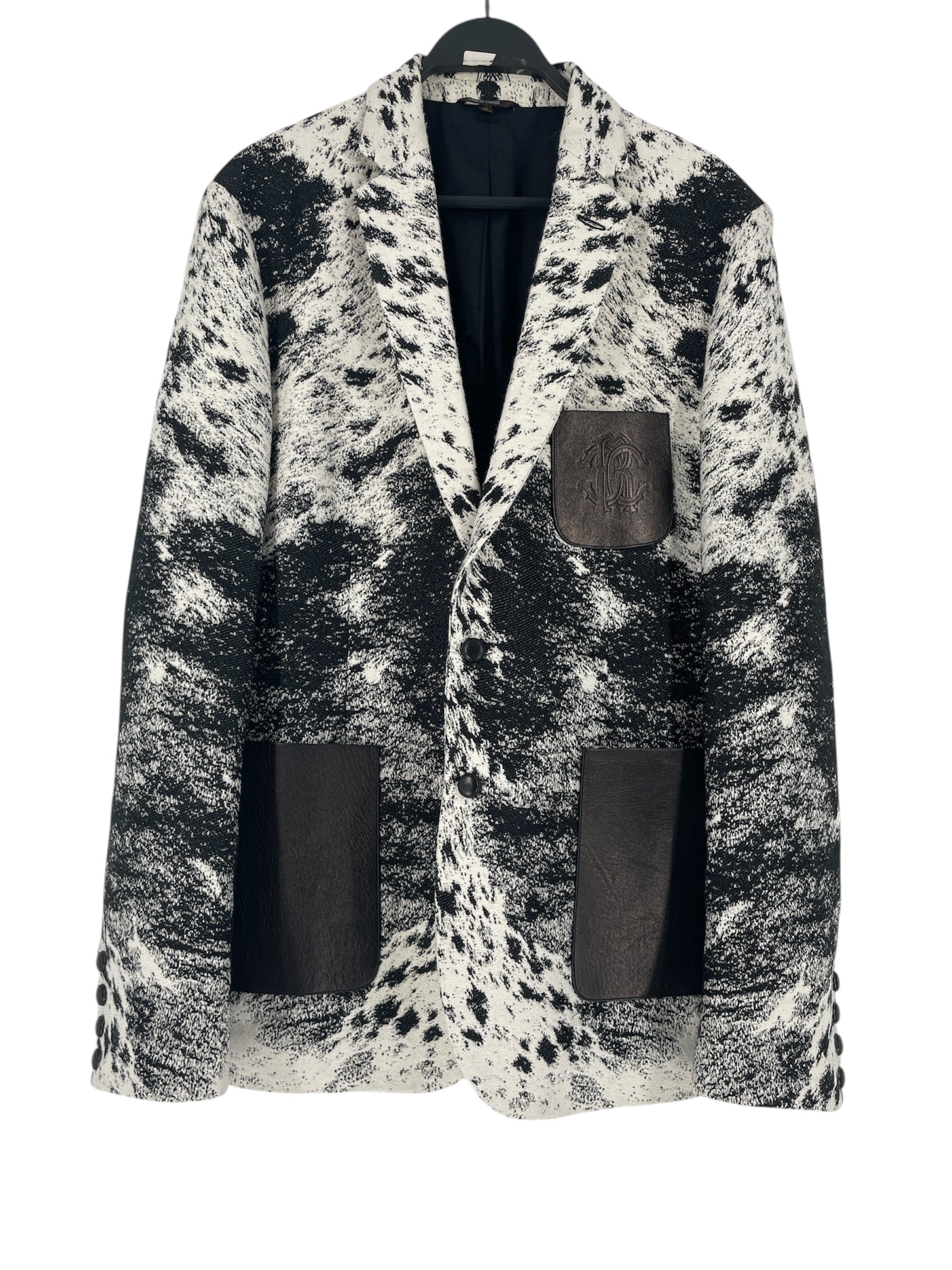 roberto cavalli/Jacket/52/MLT/All Over Print/LEATHER POCKETS/ BLK/WHT view 1