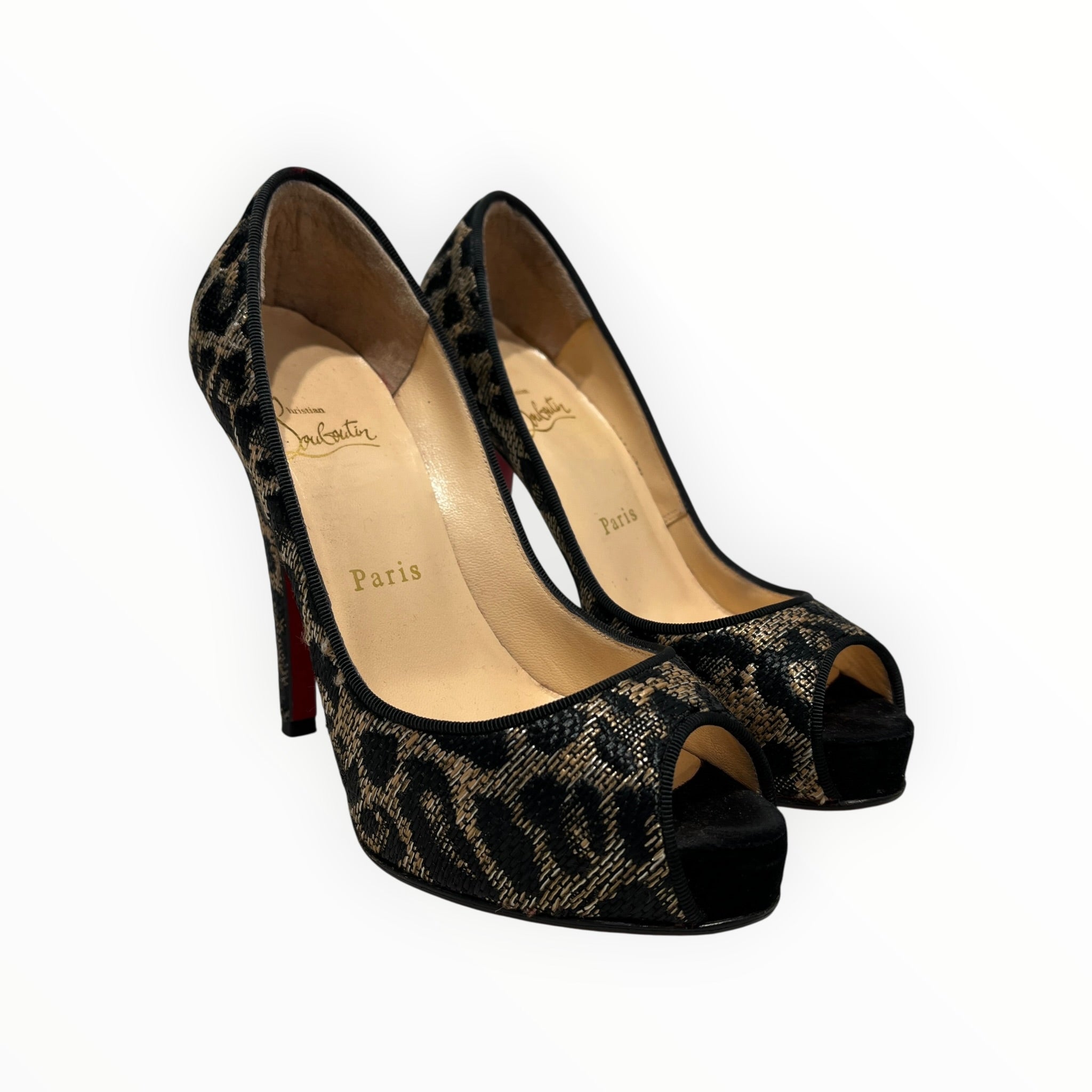Christian Louboutin/Heels/EU 36/Leopard/BLK/PEEP TOE/WOVEN view 1