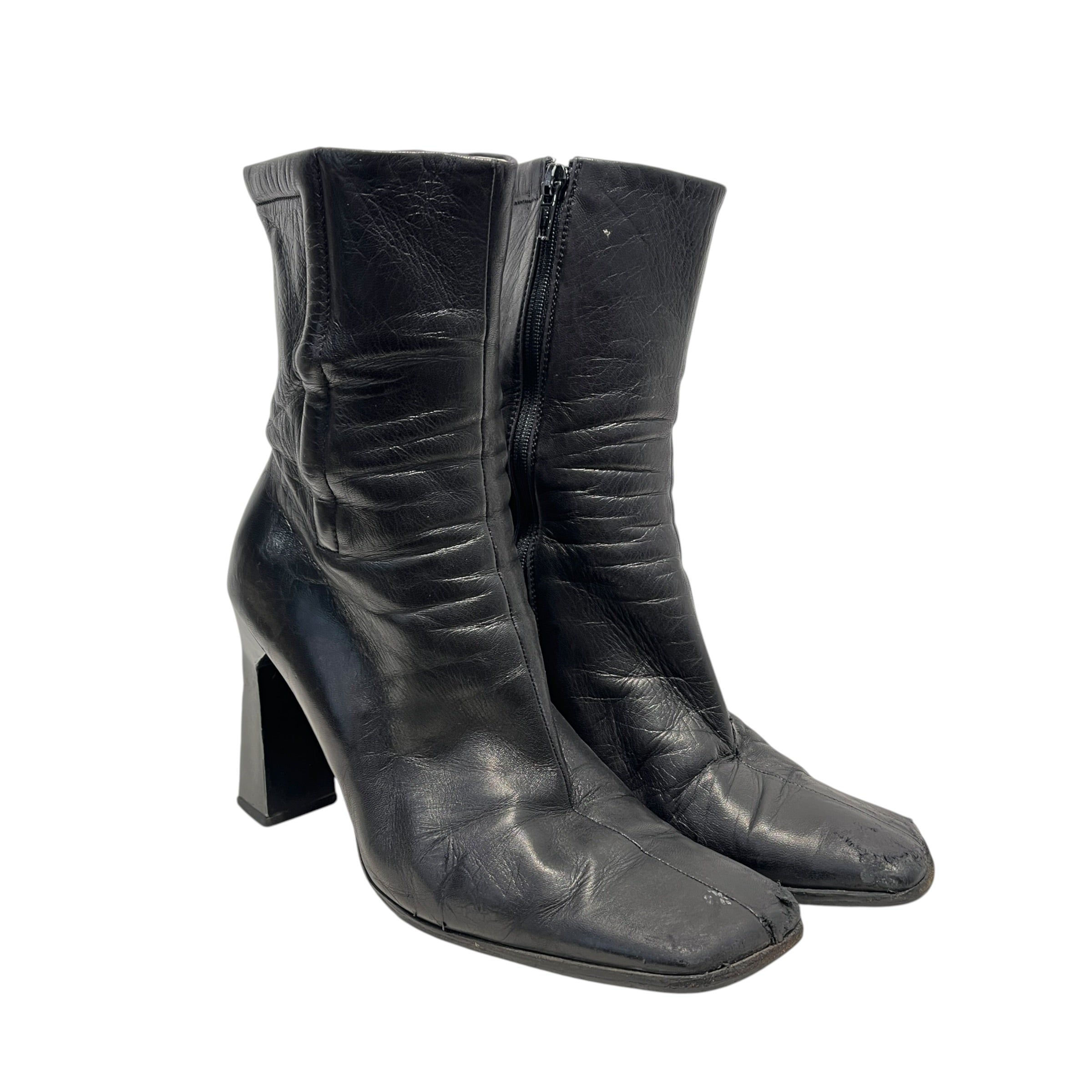 MIU MIU/Ankle Boots/EU 39.5/Leather/BLK/VINTAGE SQUARE TOE ANKLE BOOT view 1