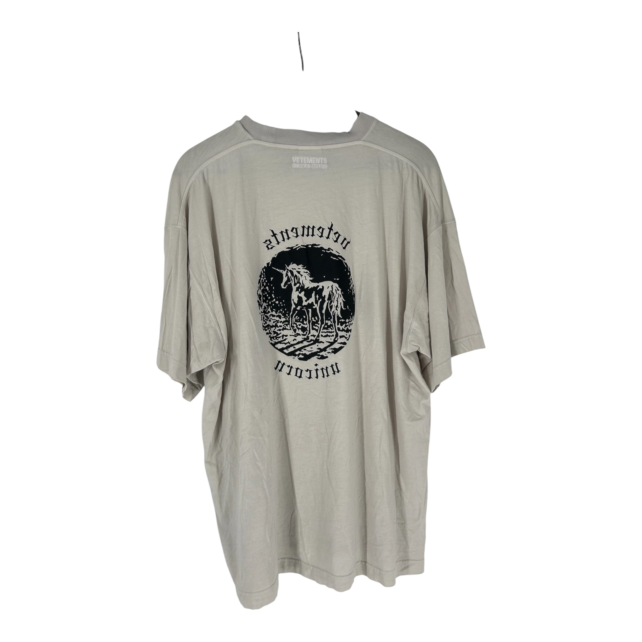 VETEMENTS/T-Shirt/L/Cotton/CRM/Graphic/UNICORN LOGO view 2