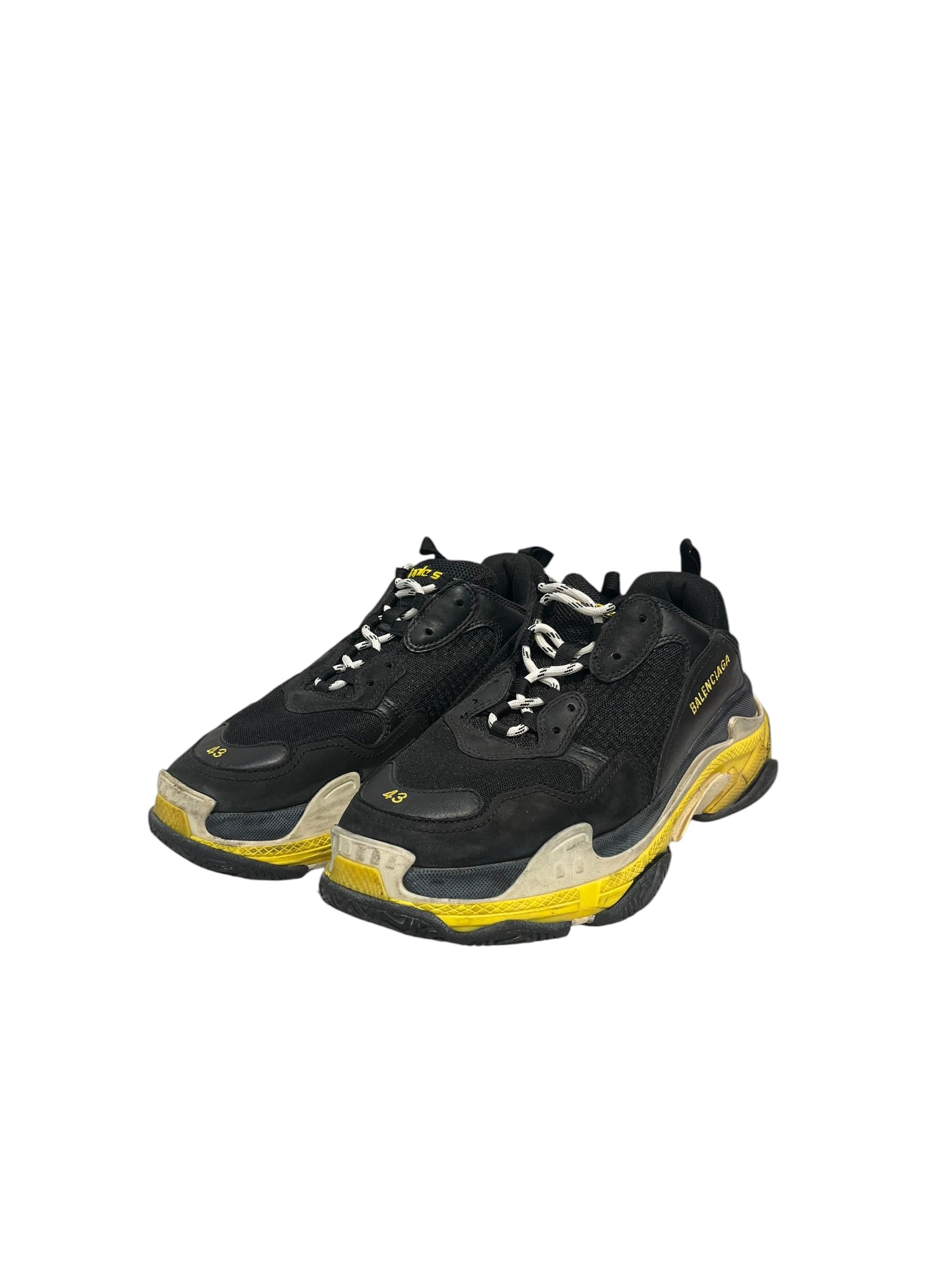 BALENCIAGA/Low-Sneakers/EU 43/Cotton/BLK/YELLOW SOLE & LOGO TRIPLE S view 1