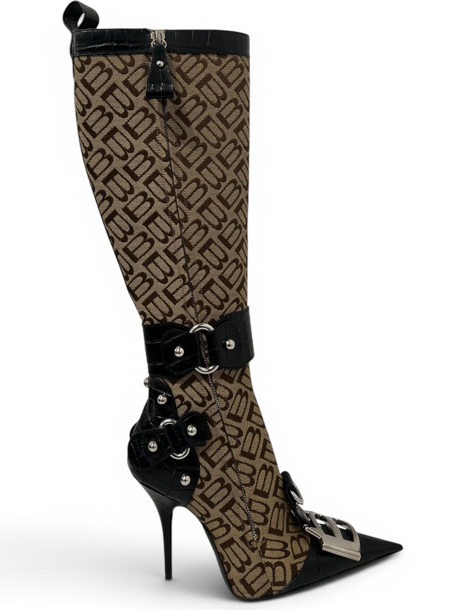 BALENCIAGA/Heels/EU 36/Monogram/Cotton/BRW/ESSEX BOOTS/ SLV HARDWARE view 5