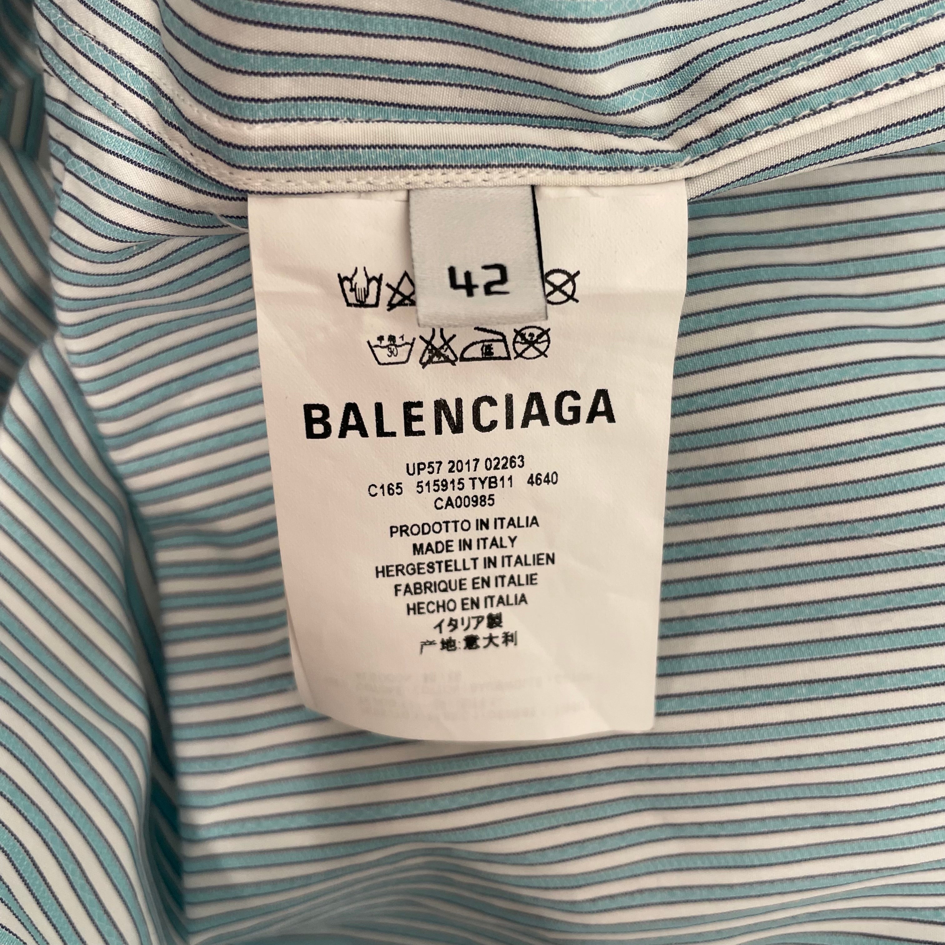 BALENCIAGA/LS Shirt/Cotton/GRN/Stripe/Balenciaga on Back view 4
