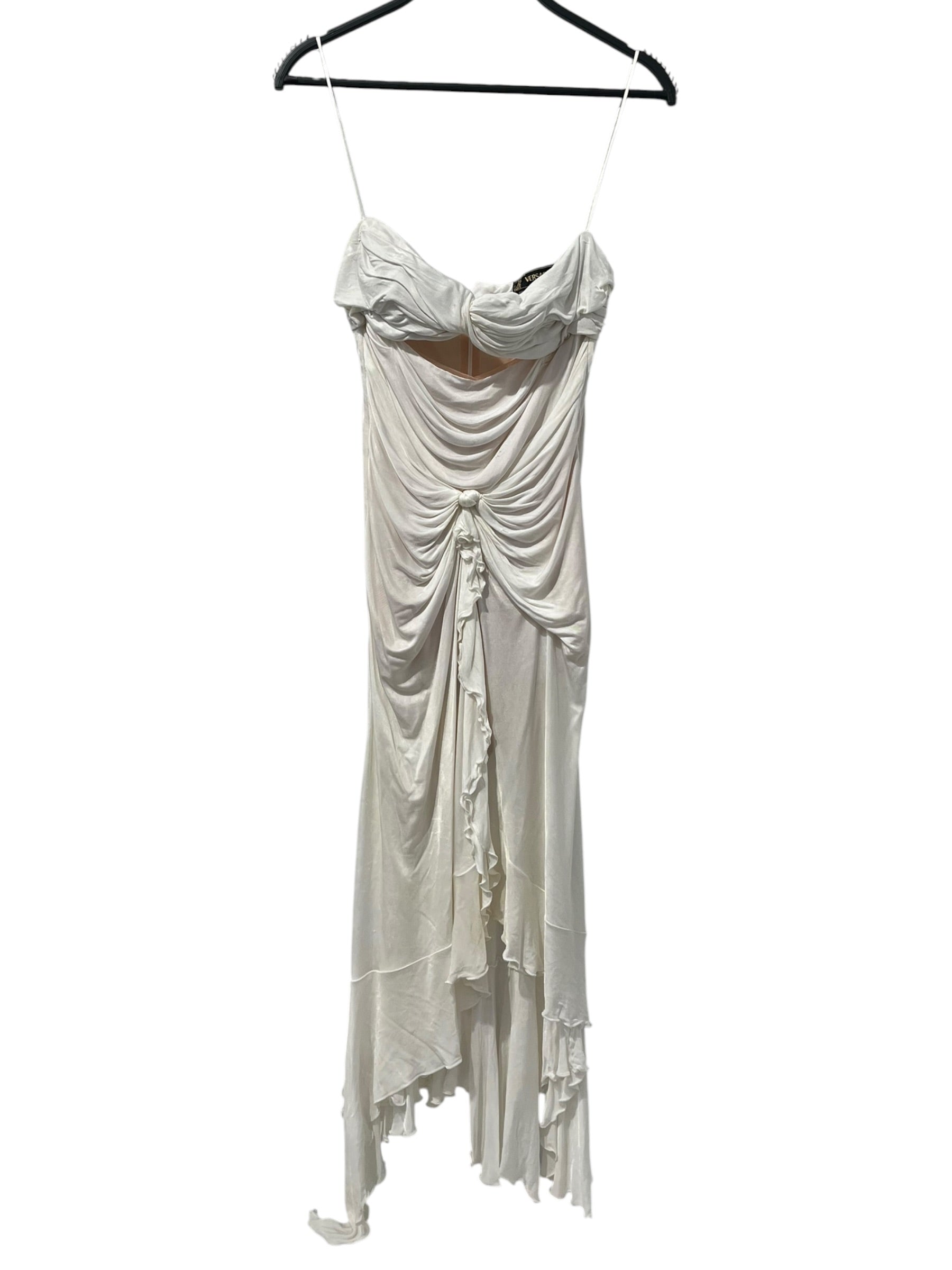 VERSACE/Dress/40/Polyester/WHT/Midi Length/2004 RUNWAY KNOTTED FRONT view 1