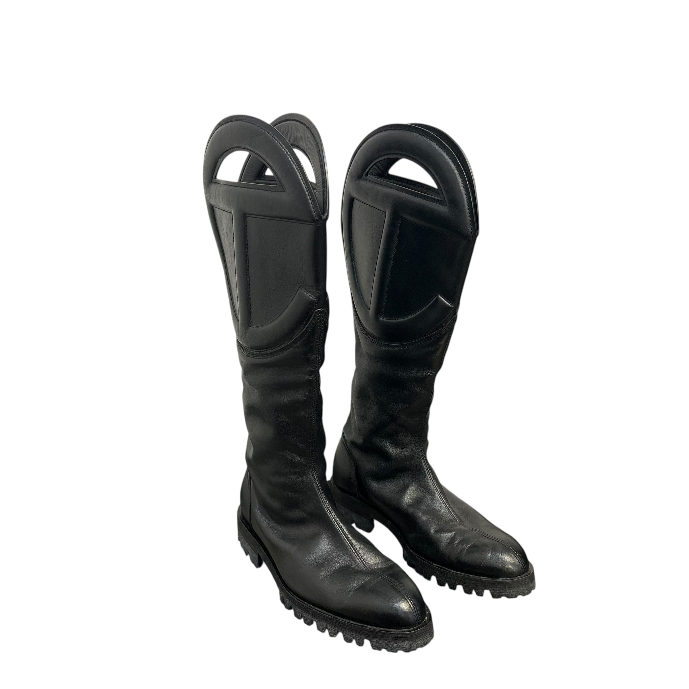 Telfar/Long Boots/US 6.5/Leather/BLK/TALL LOGO PULL ON VIBRAM view 1