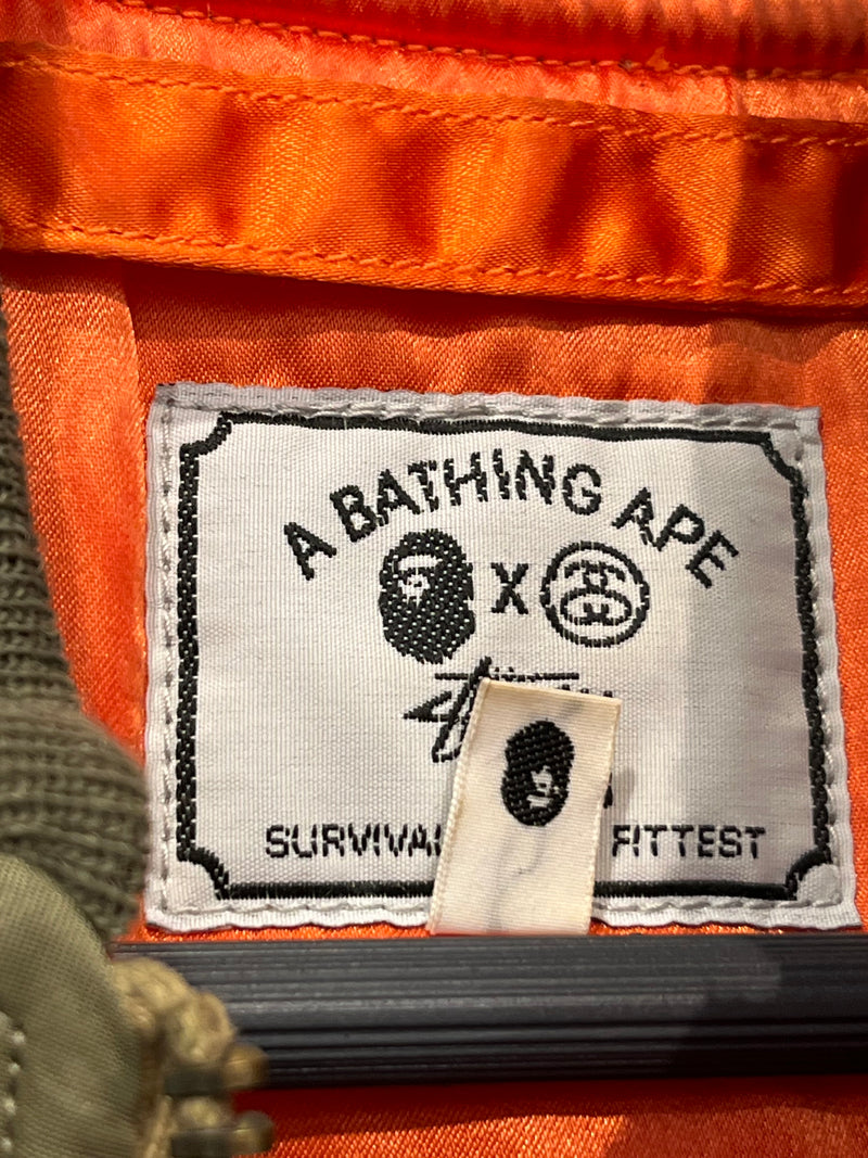A BATHING APE/STUSSY/Flight Jkt/M/Nylon/GRN/94974grn/orn reversible bomber