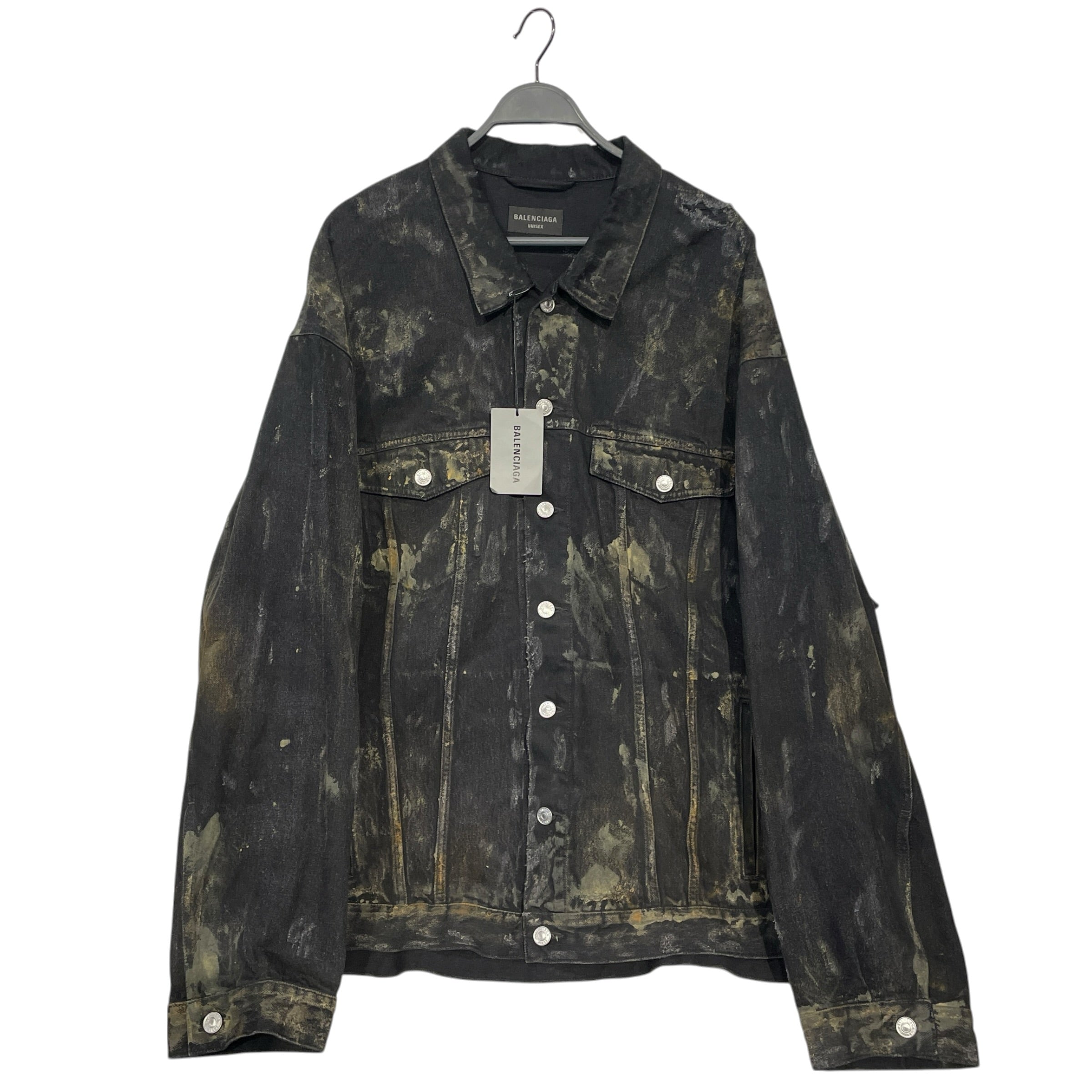 BALENCIAGA/Denim Jkt/4/Cotton/BLK/23 MUDSHOW DISTRESSED JKT view 1