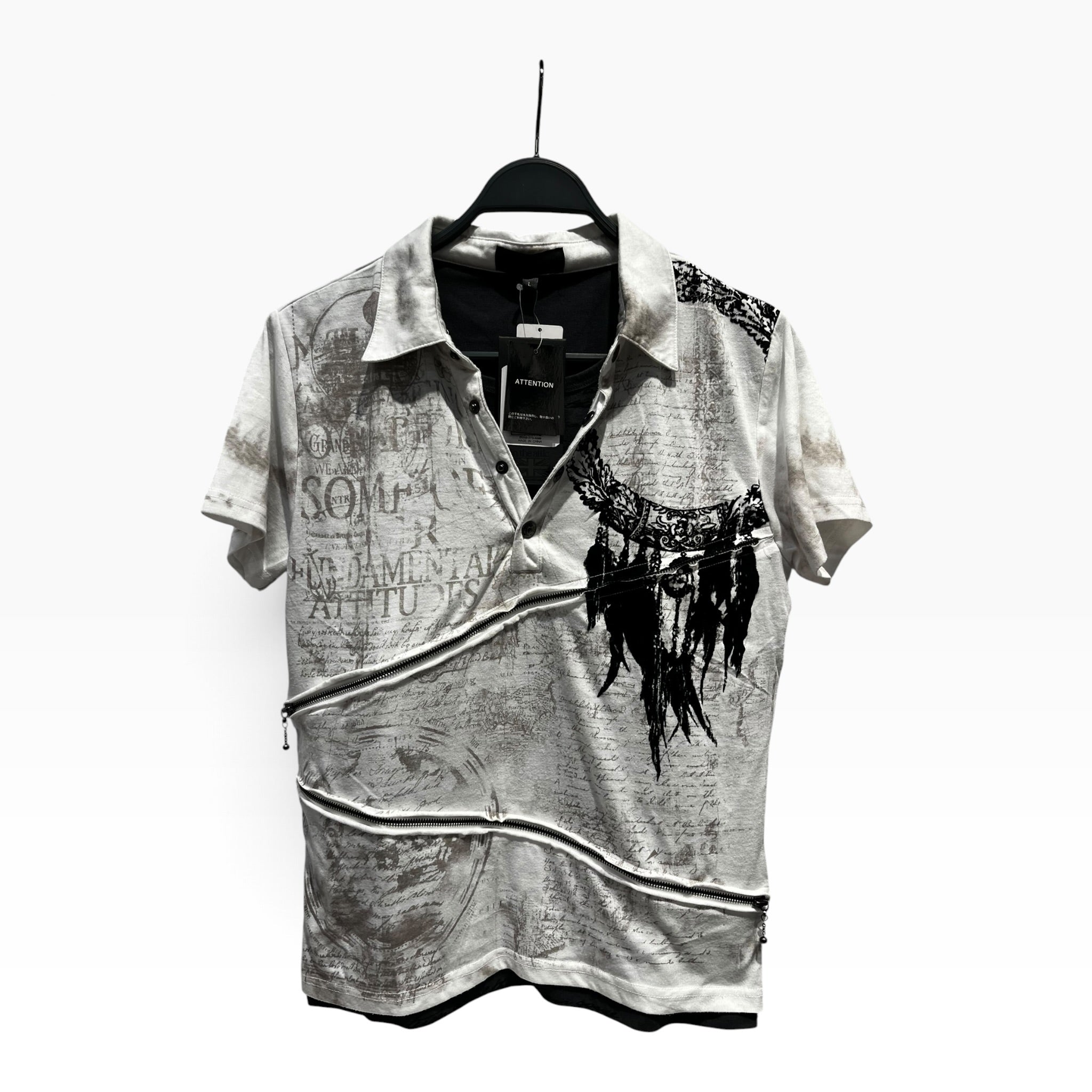 in the attic/Polo Shirt/L/Polyester/WHT/All Over Print/Cursive Poem Double Layer view 1