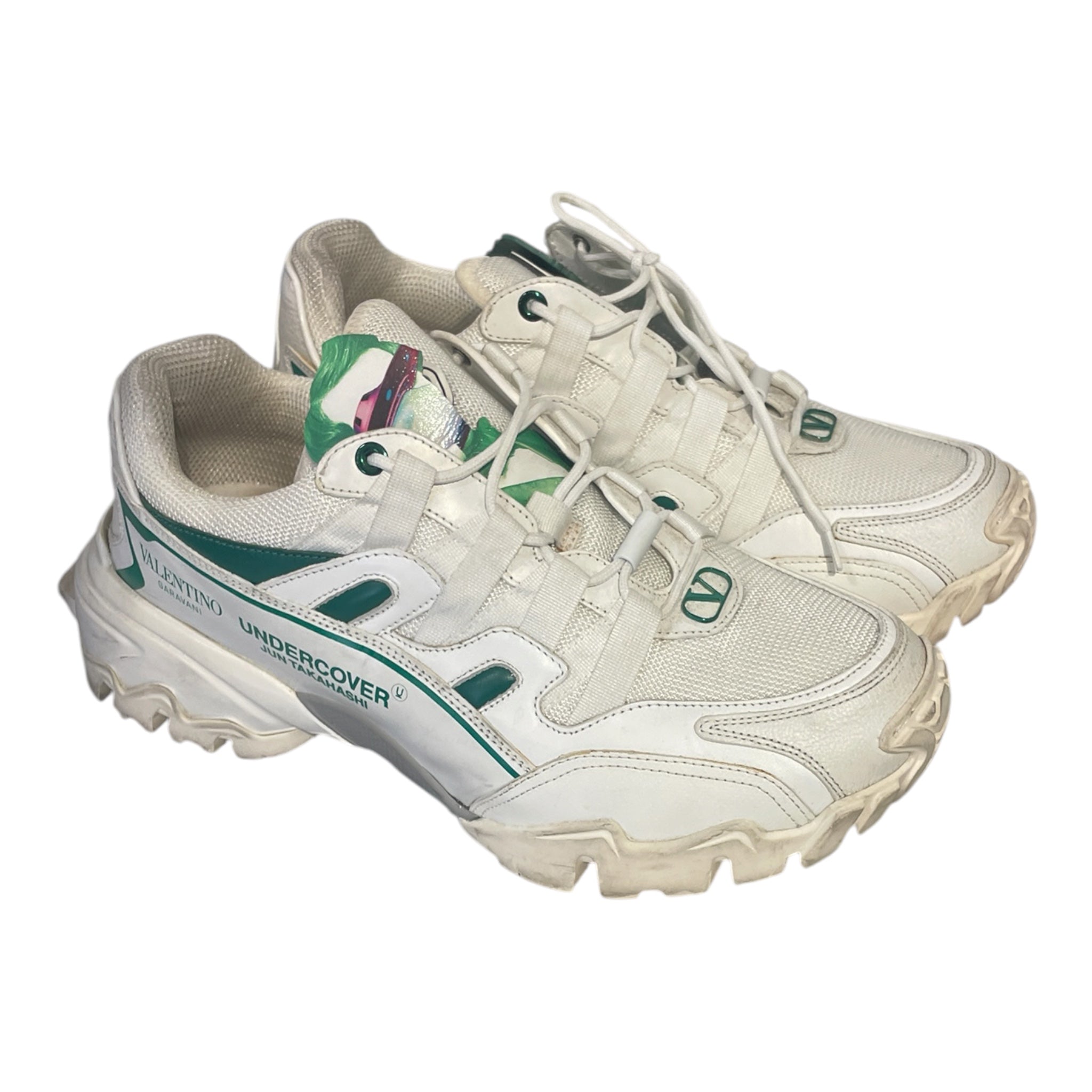 VALENTINO GARAVANI/UNDERCOVER/Low-Sneakers/US 9/Cotton/WHT/GREEN ACCENTS view 1