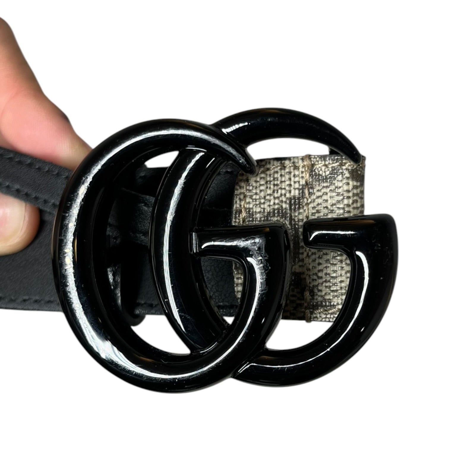 GUCCI/Belt/Monogram/Leather/KHK/L's/GG Marmont Supreme (b) buckle view 3