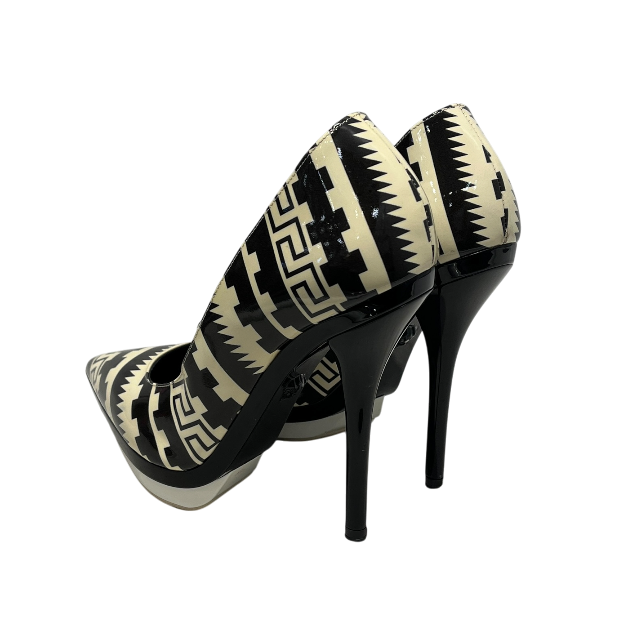 VERSACE/Heels/EU 36/All Over Print/Leather/BLK/V-Tip/Geometric Pattern Pointed Toe view 2