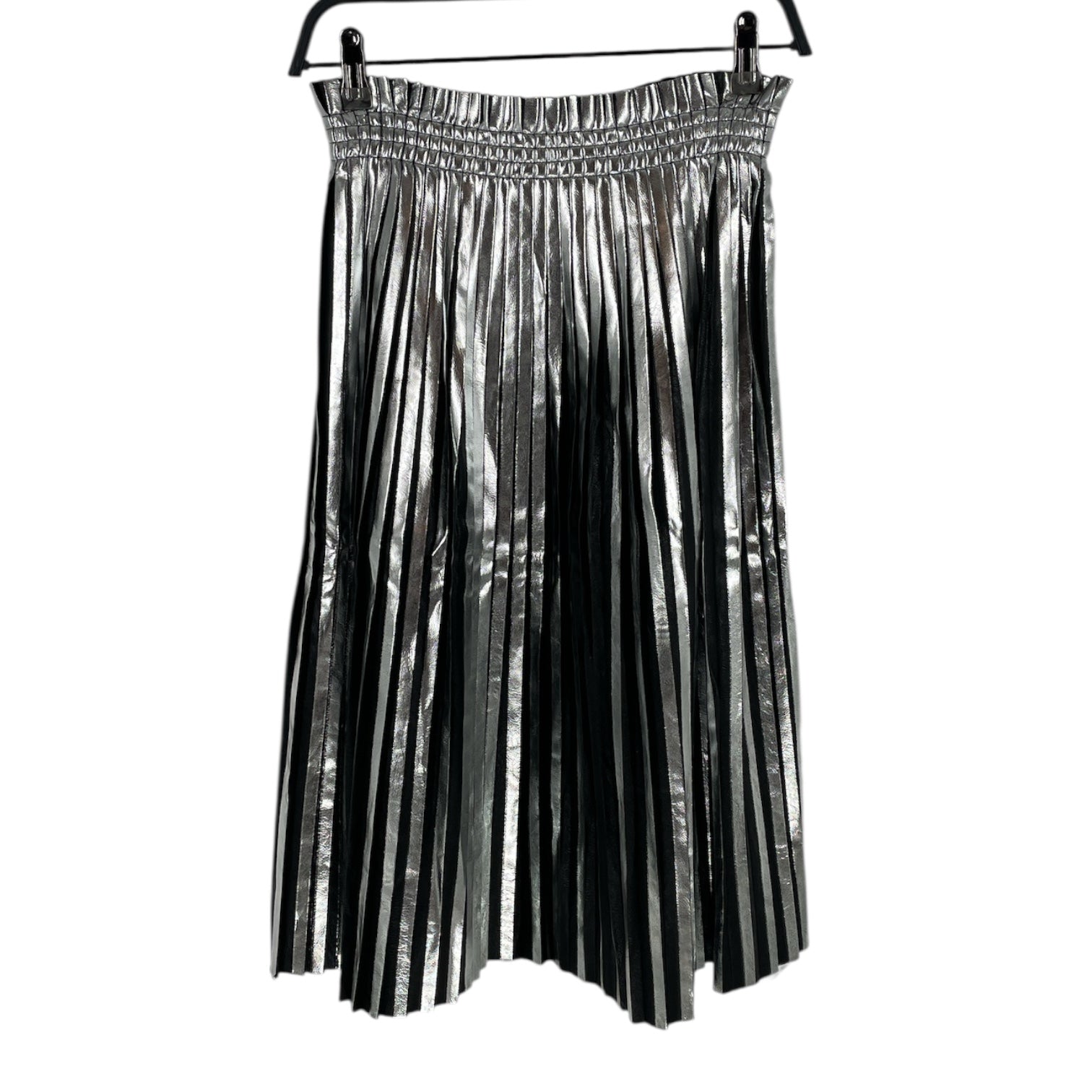 MM6/Long Skirt/38/Stripe/Faux Leather/SLV/BLK SLVR PLEATED ELASTIC WAIST view 1