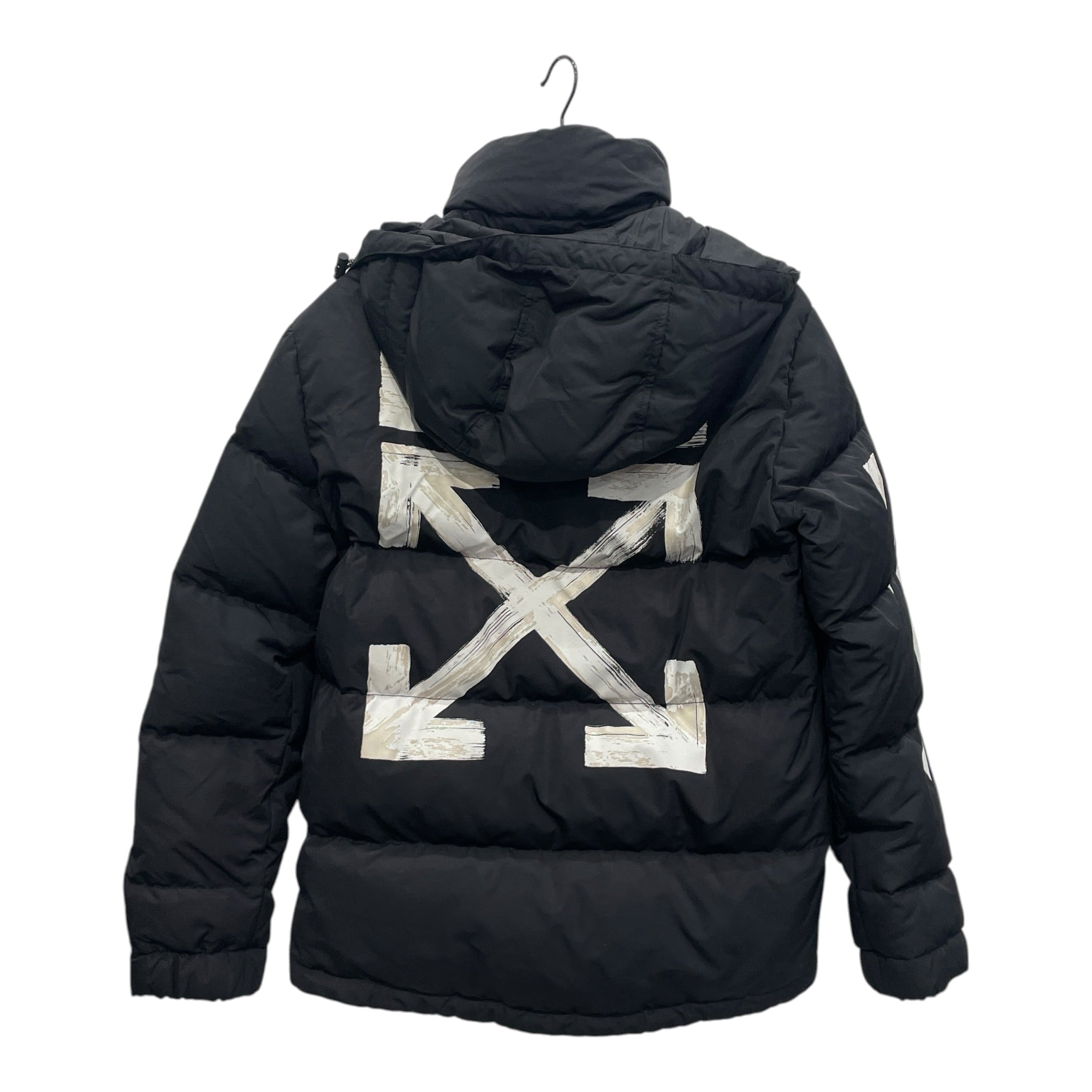 OFF-WHITE/Puffer Jkt/XS/Polyester/BLK/OFFWHITE PUFFER HOOD LOGO BACK view 2