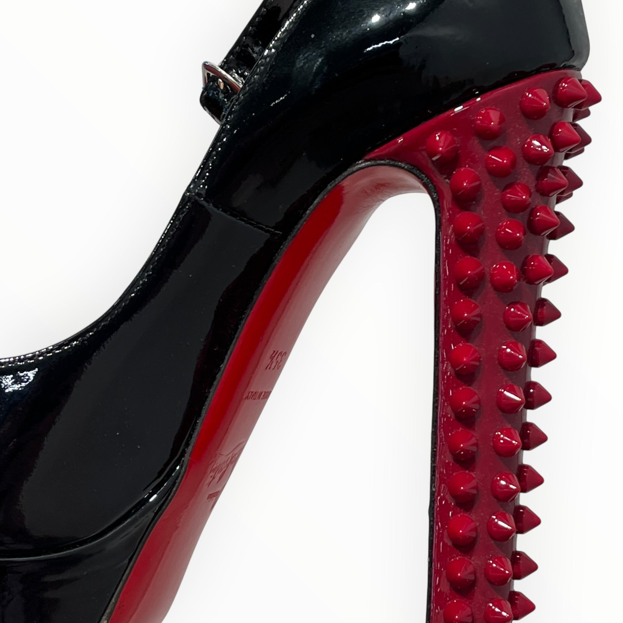 Christian Louboutin/Heels/EU 35.5/Leather/BLK/Ankle Strap/RED STUDDED HEEL view 7