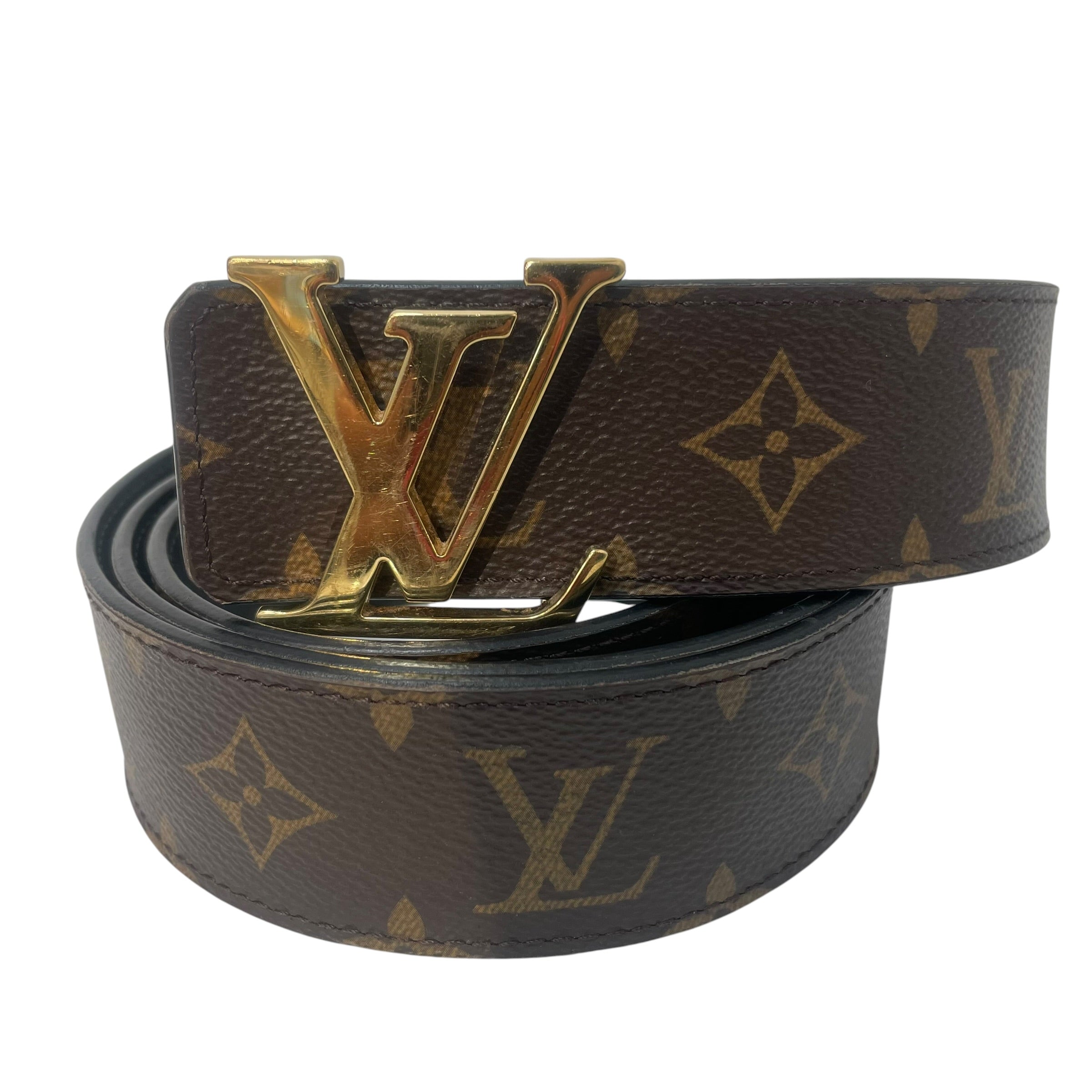 LOUIS VUITTON/Belt/Monogram/Leather/BRW/LV Initials Reversable view 1